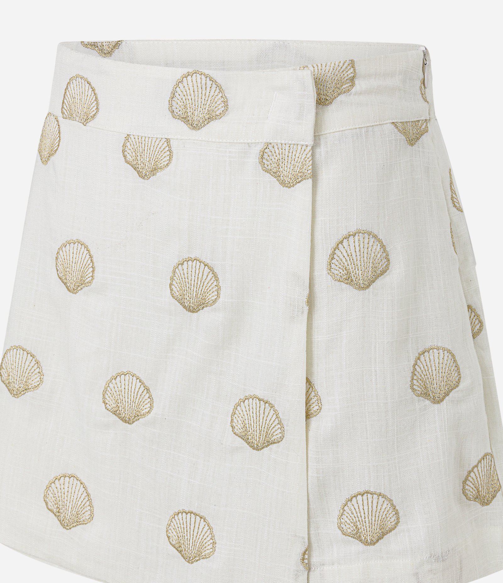 Short Saia em Viscolinho com Estampa de Conchas Off White 8