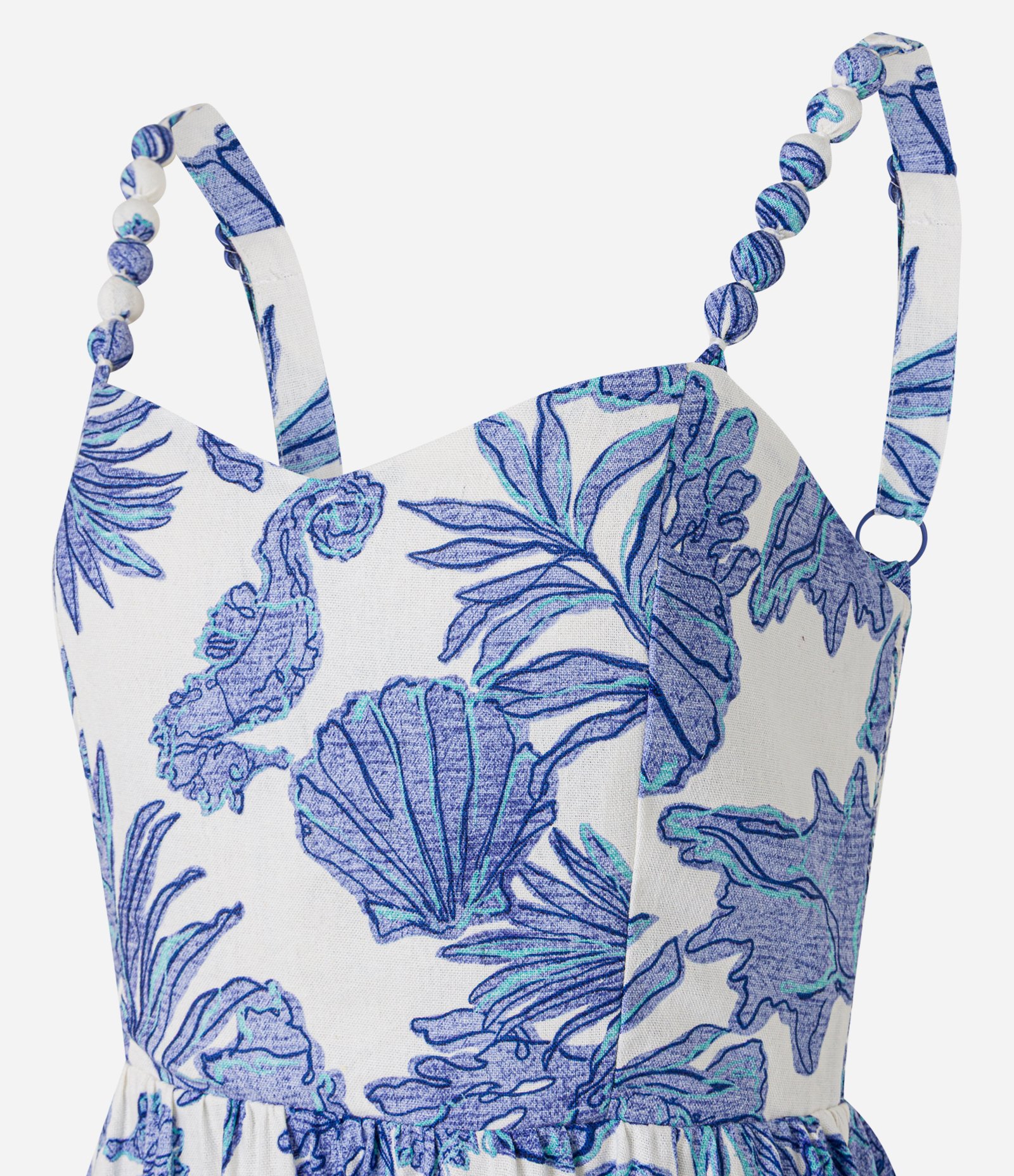 Vestido Reto Curto em Viscolinho com Estampa Marinha Azul/Branco 8