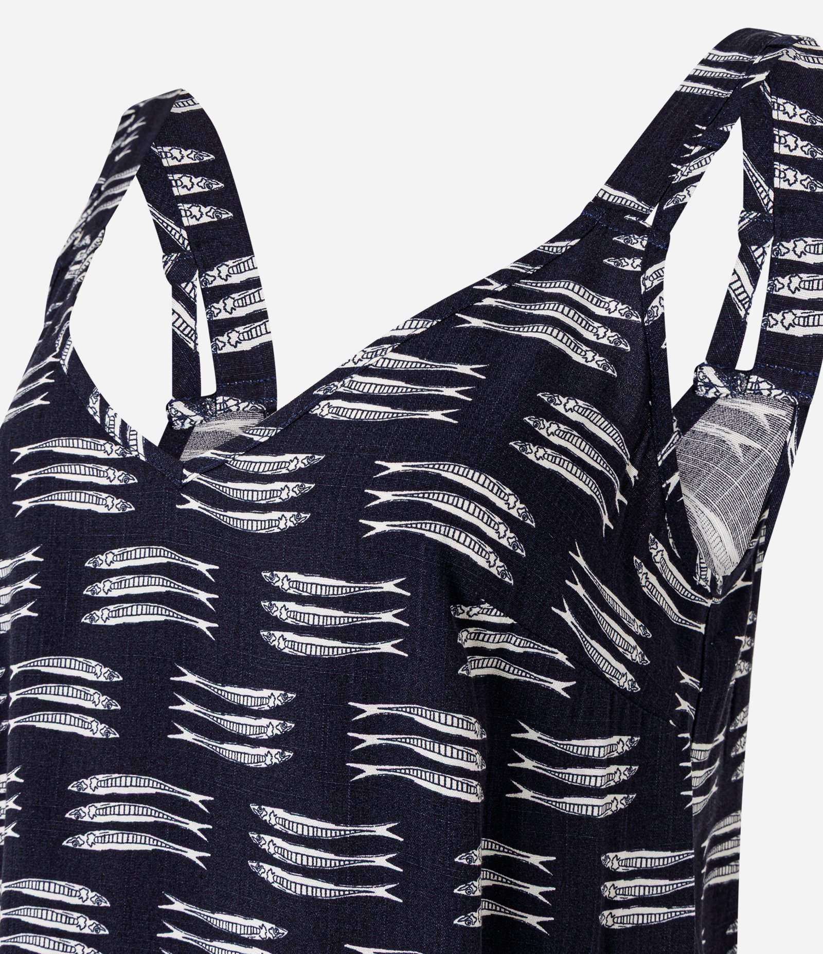 Blusa em Viscose com Decote V e Estampa de Peixes Azul Marinho 6