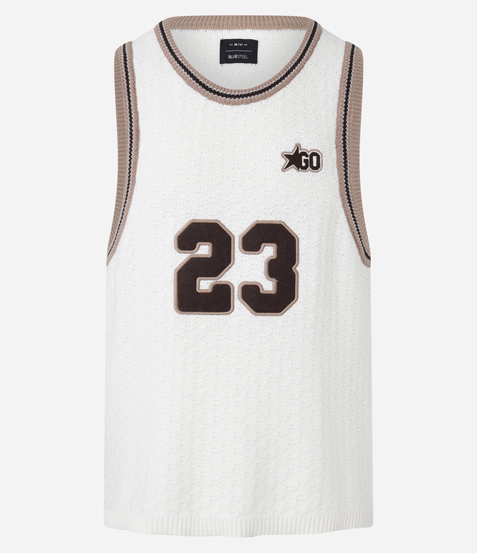Regata Sportcore em Tricô Número 23 com Viés Contrastante Bege 7