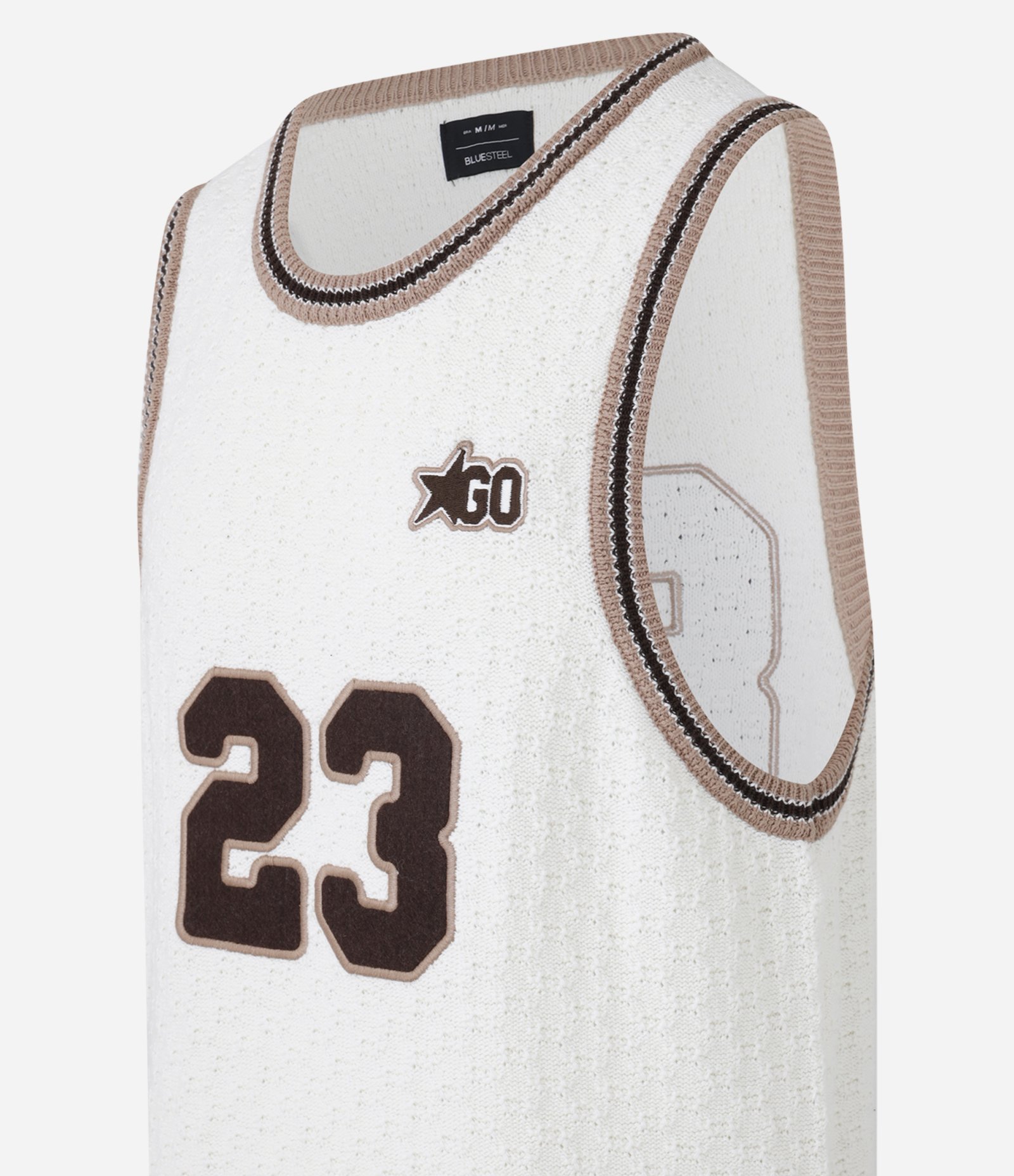 Regata Sportcore em Tricô Número 23 com Viés Contrastante Bege 8