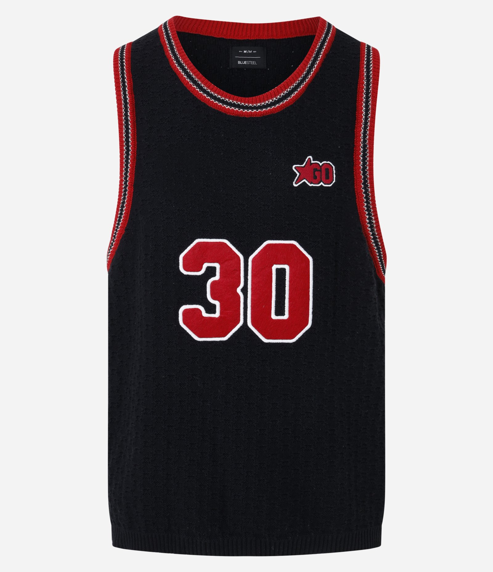 Regata Sportcore em Tricô com Número 30 e Viés Contrastante Preto 7