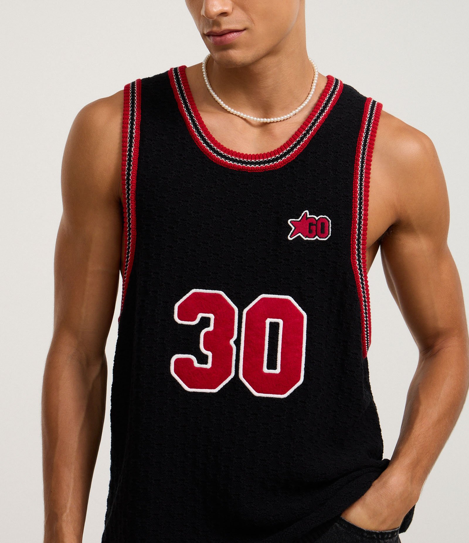 Regata Sportcore em Tricô com Número 30 e Viés Contrastante Preto 4