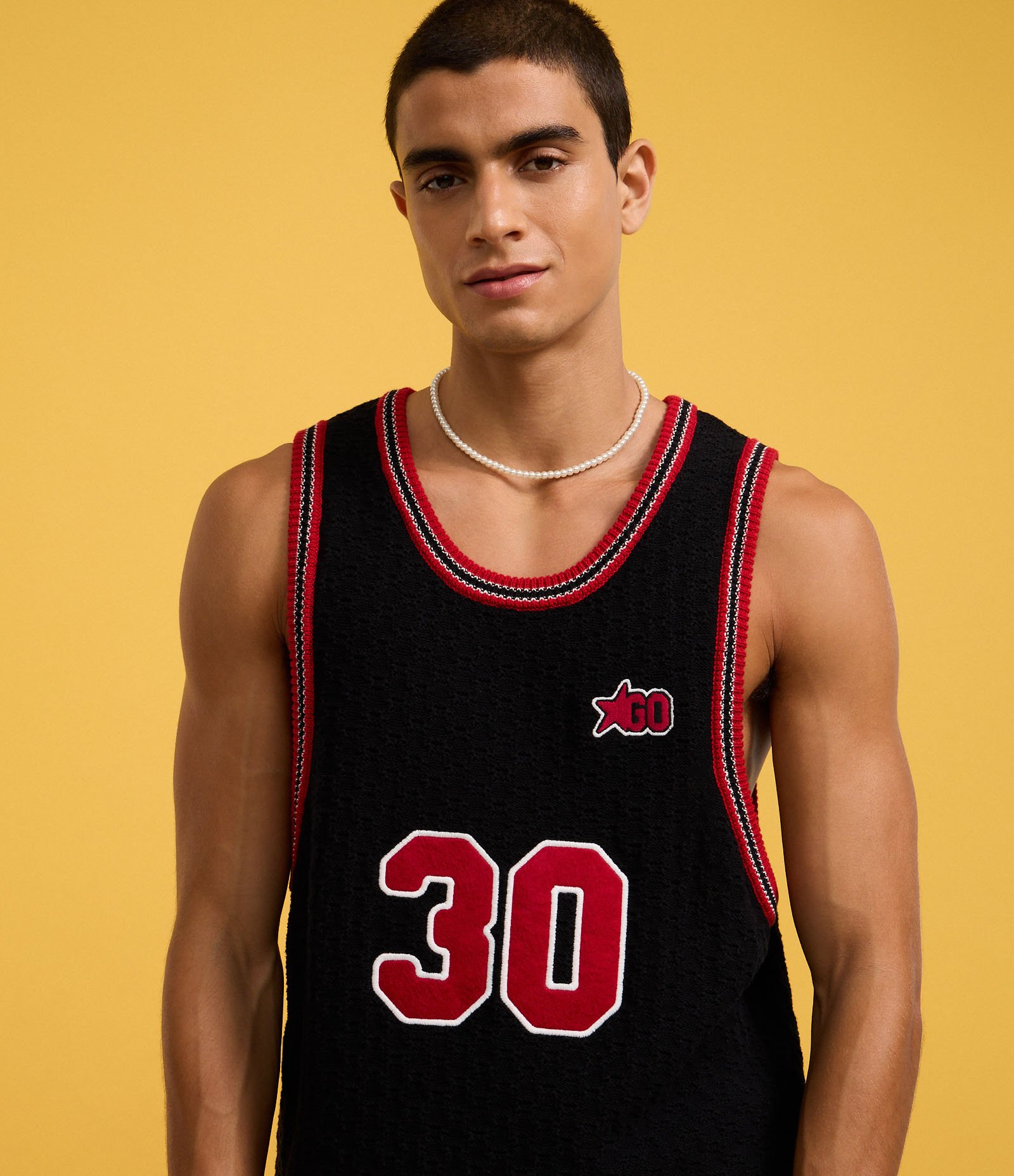 Regata Sportcore em Tricô com Número 30 e Viés Contrastante Preto 5