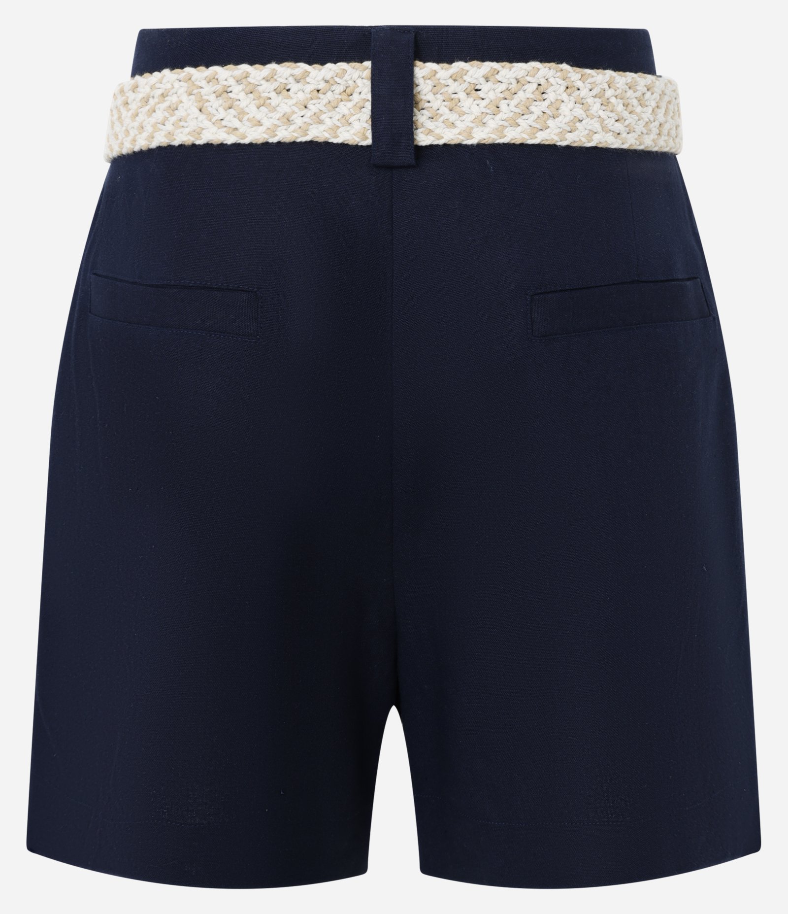 Short Reto Cintura Alta em Viscolinho com Cinto de Ráfia Azul Marinho 6