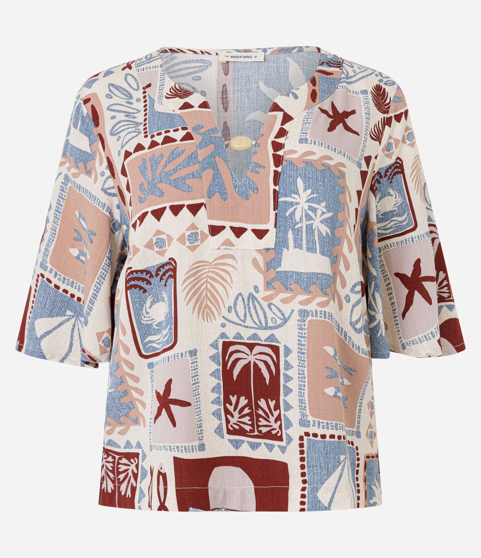 Blusa em Viscose com Miçanga no Decote e Estampa Tropical Multicores 5