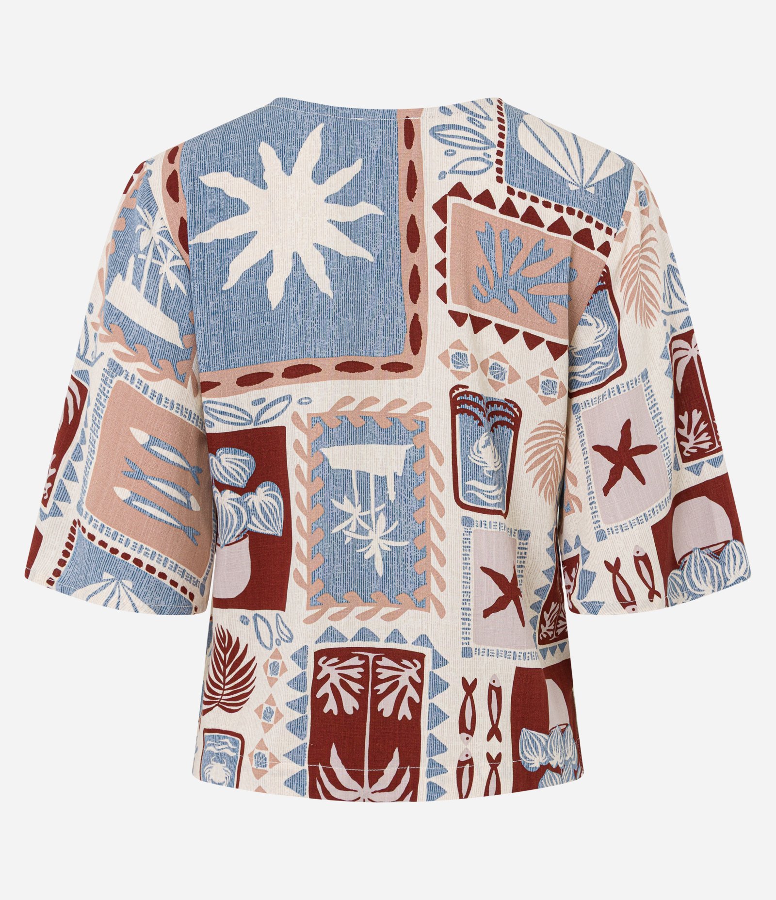 Blusa em Viscose com Miçanga no Decote e Estampa Tropical Multicores 7