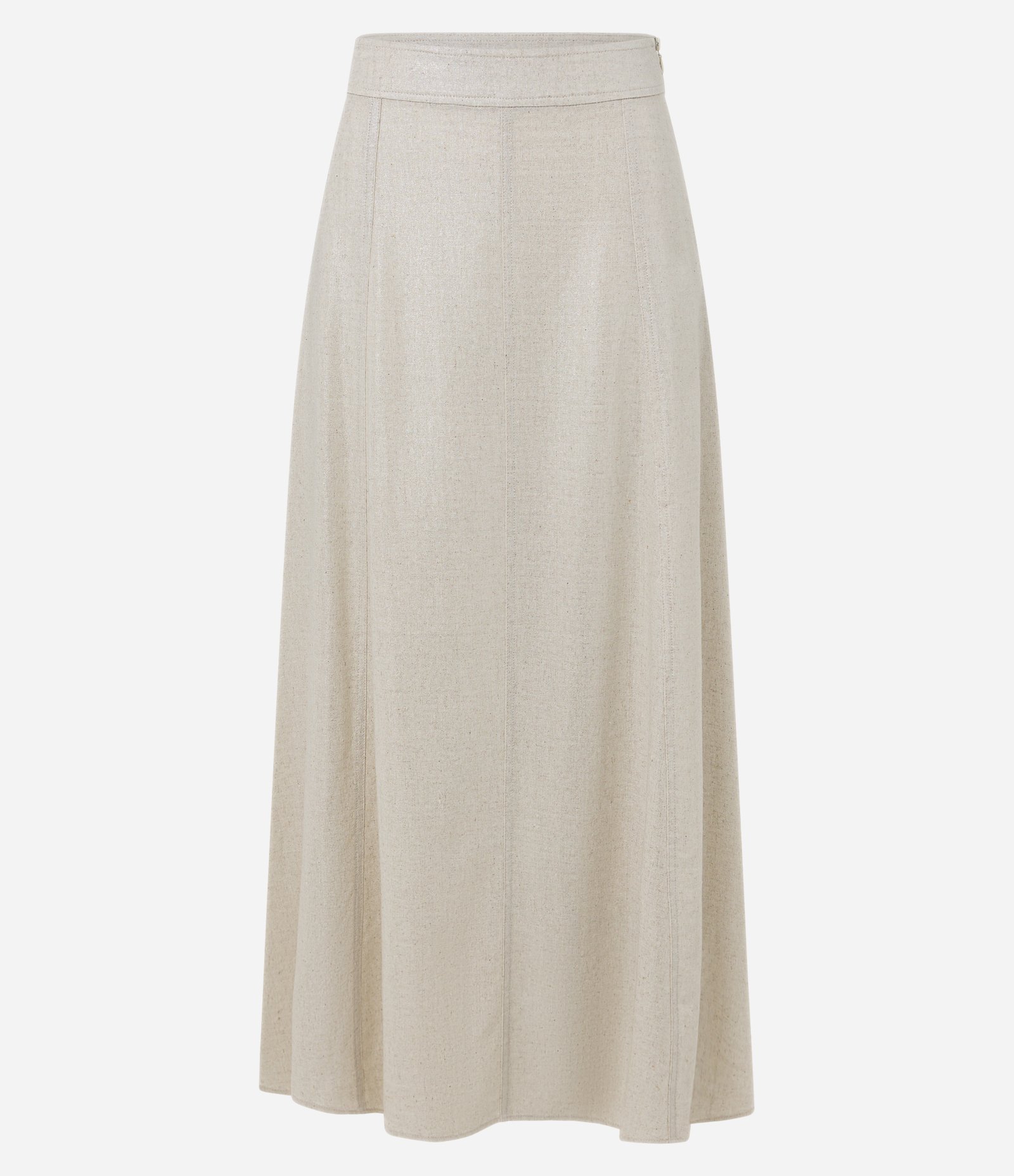 Saia Reta Midi em Viscolinho com Costura Aparente no Recorte Bege 5