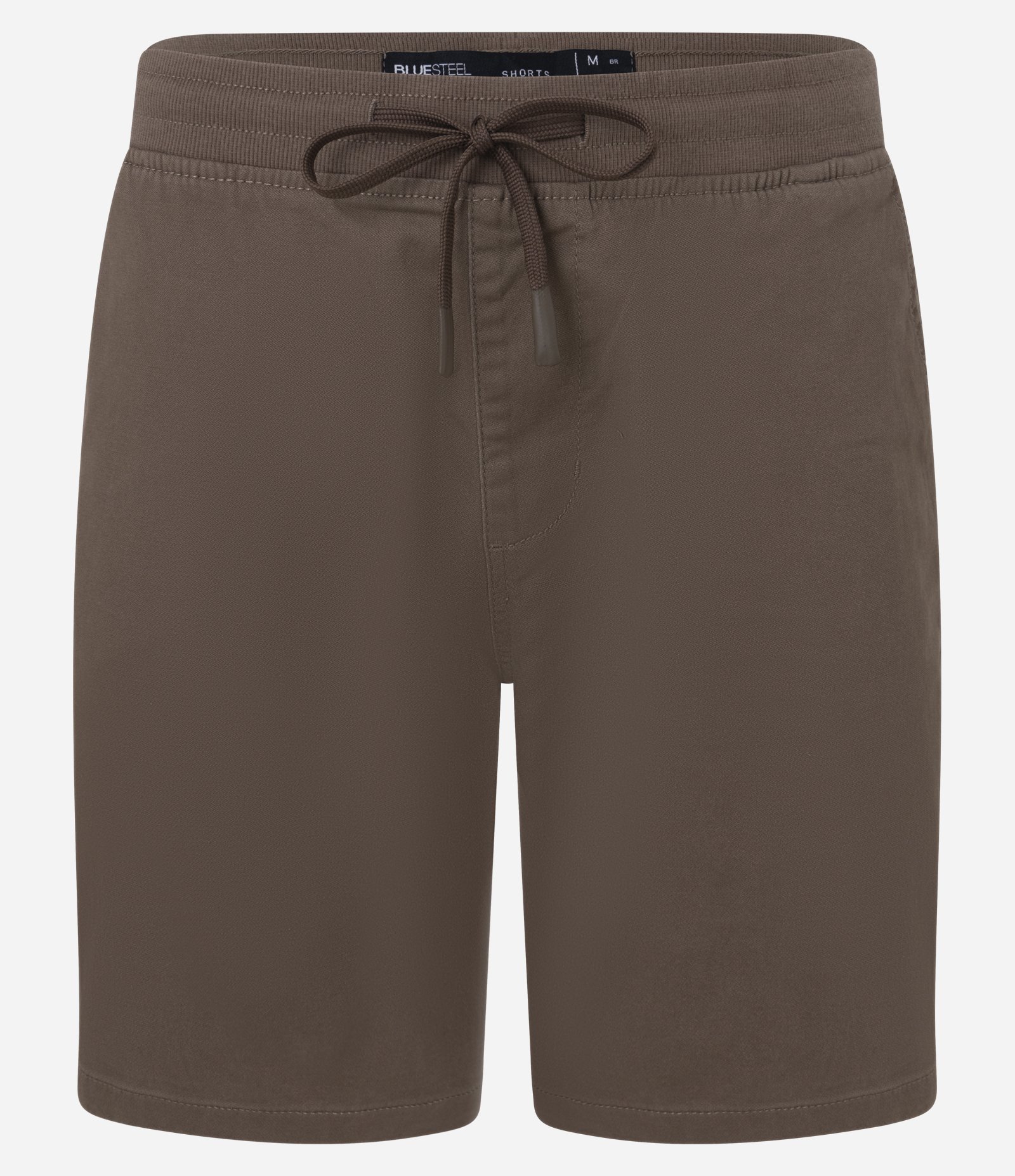 Bermuda Regular Slim em Sarja com Cós Elástico e Bolsos Marrom Médio 1