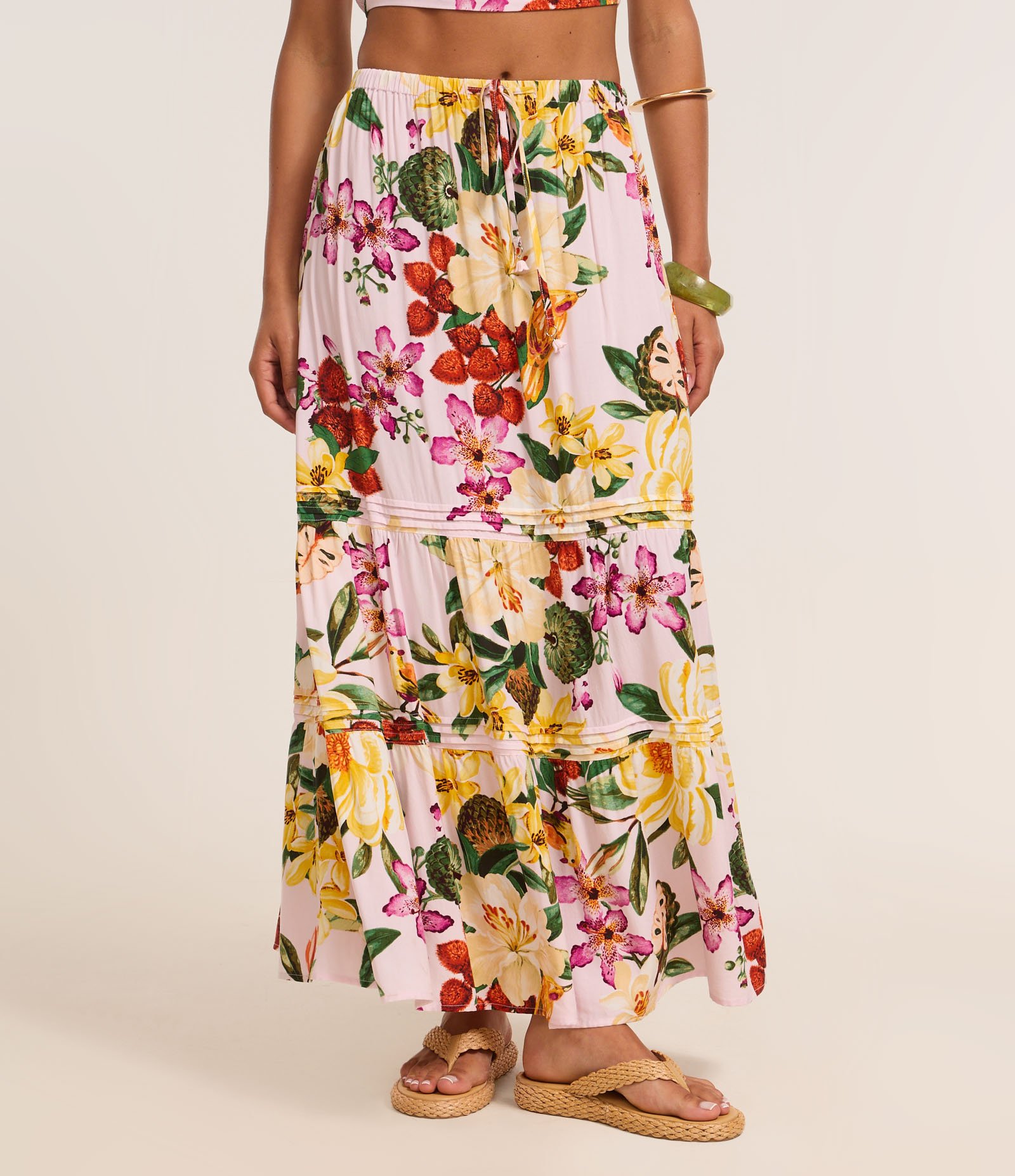 Saia Evasê Long Midi em Viscose com Estampa Floral Multicores 3