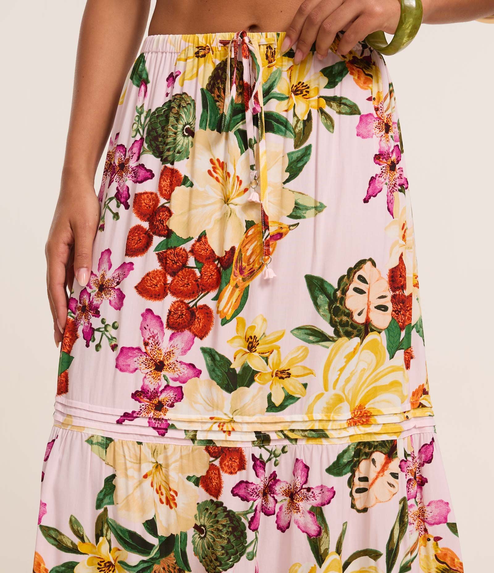 Saia Evasê Long Midi em Viscose com Estampa Floral Multicores 4