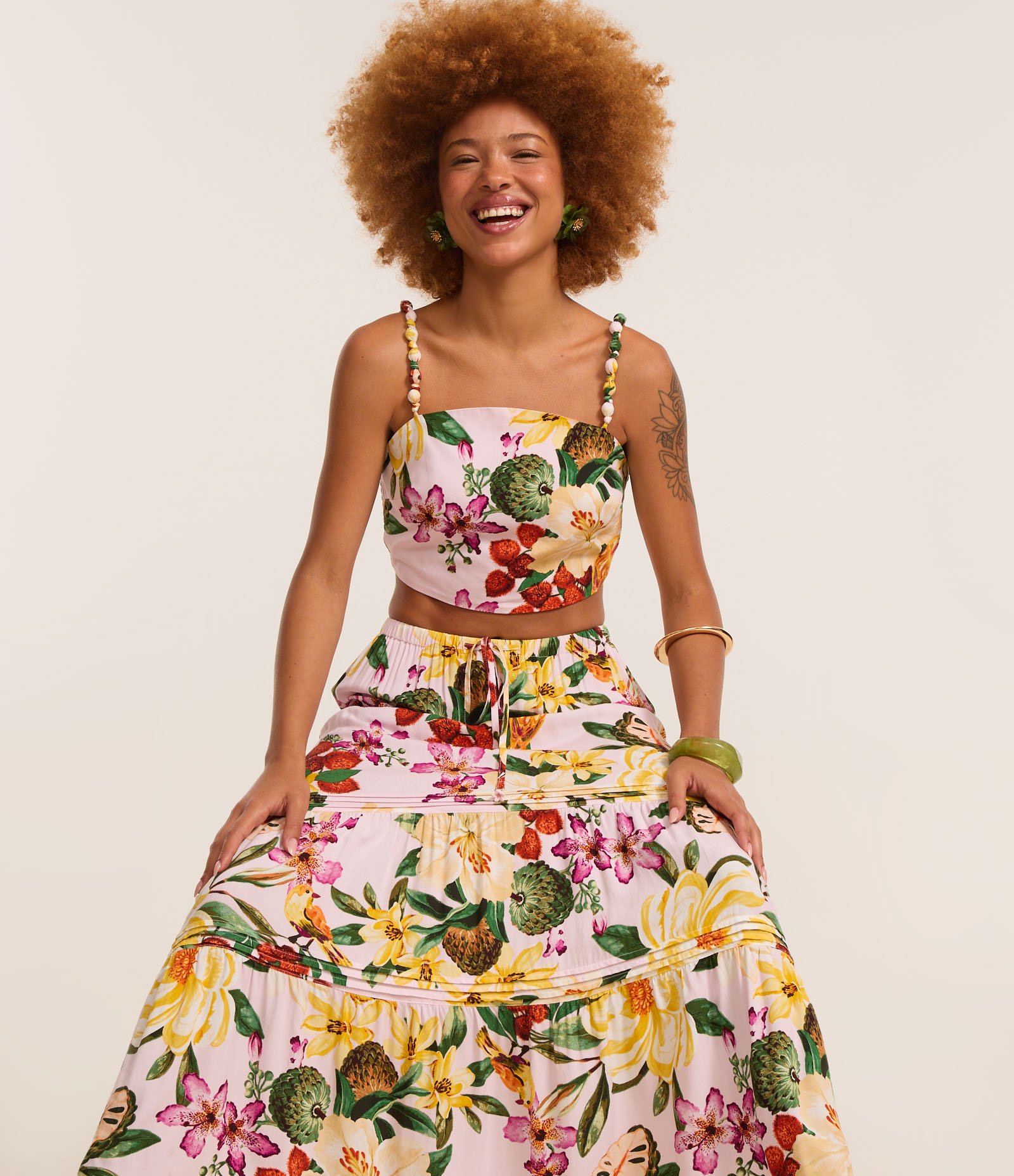 Saia Evasê Long Midi em Viscose com Estampa Floral Multicores 5