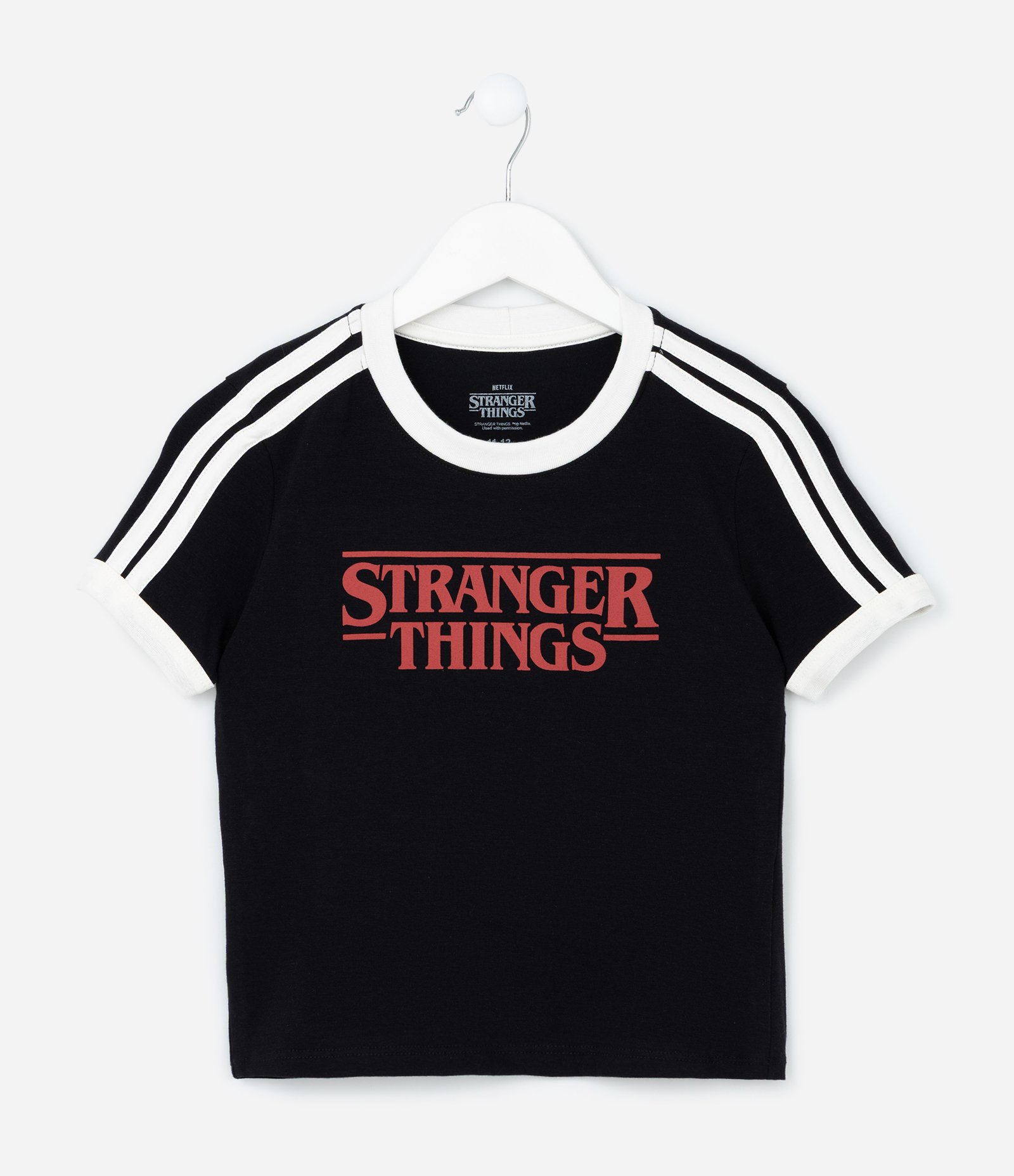 Camiseta Infantil com Estampa Lettering Stranger Things - Tam 5 A 14 Anos Preto 1
