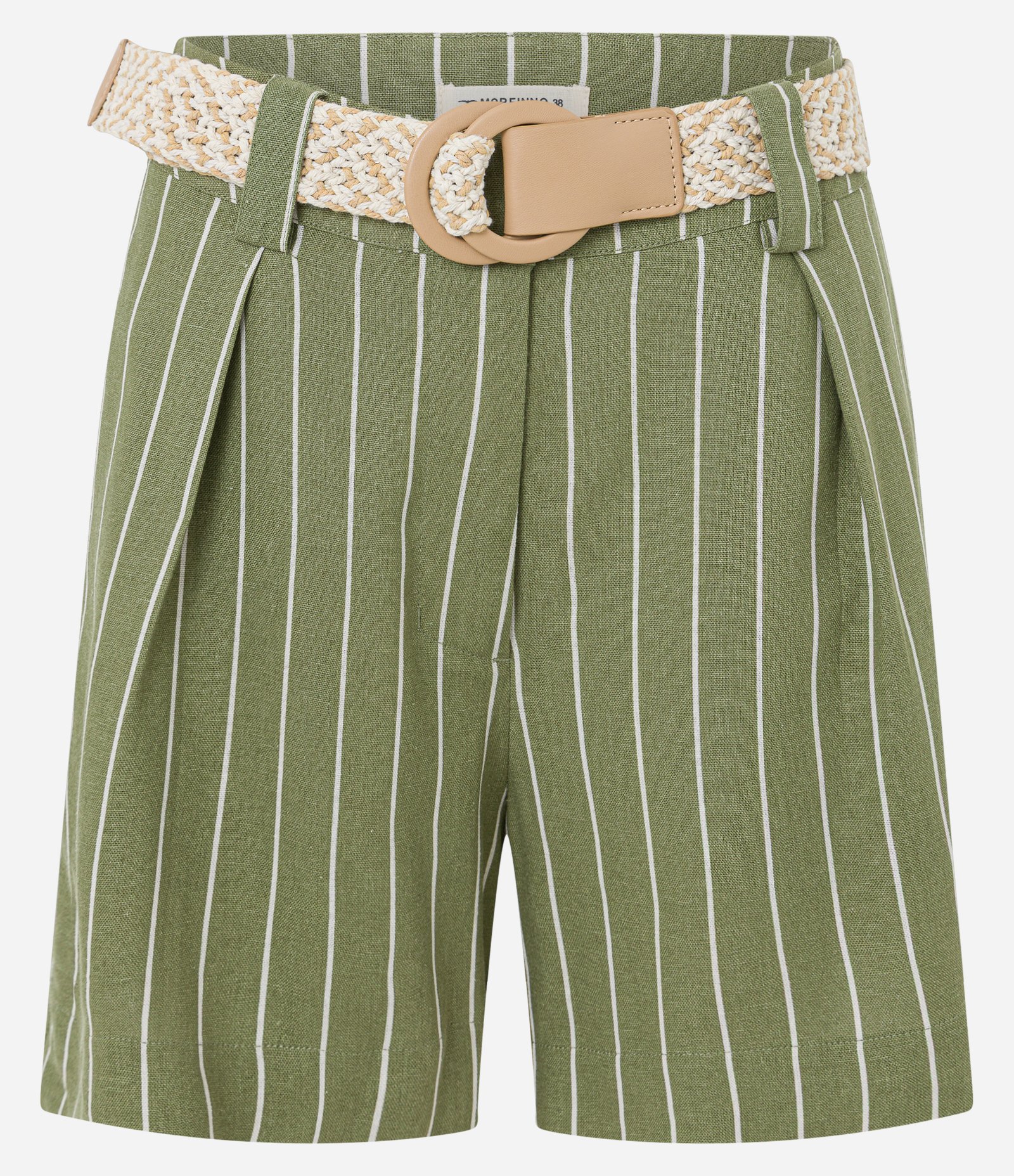 Short Listrado em Viscose com Cinto Ráfia Verde 5