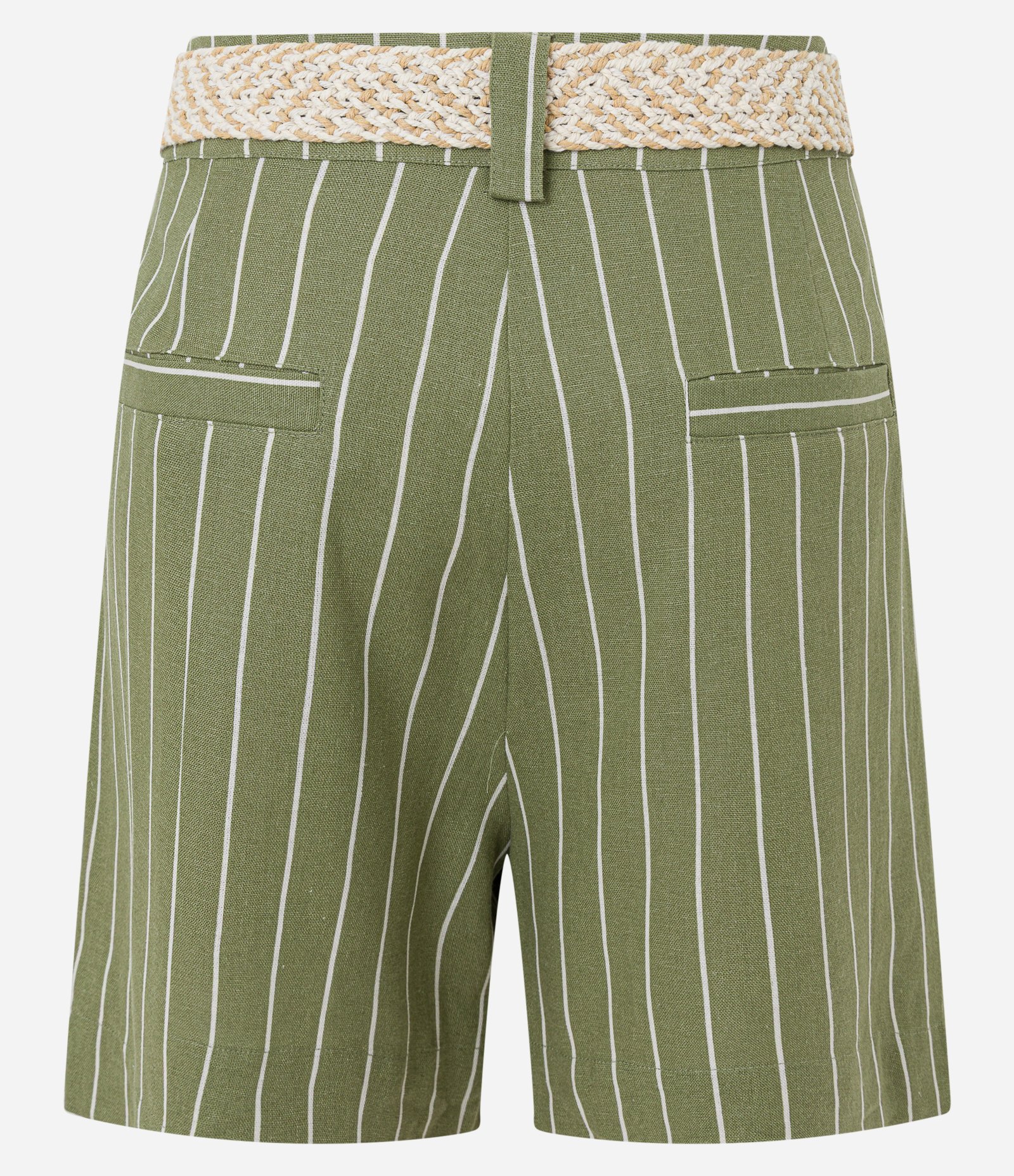 Short Listrado em Viscose com Cinto Ráfia Verde 6