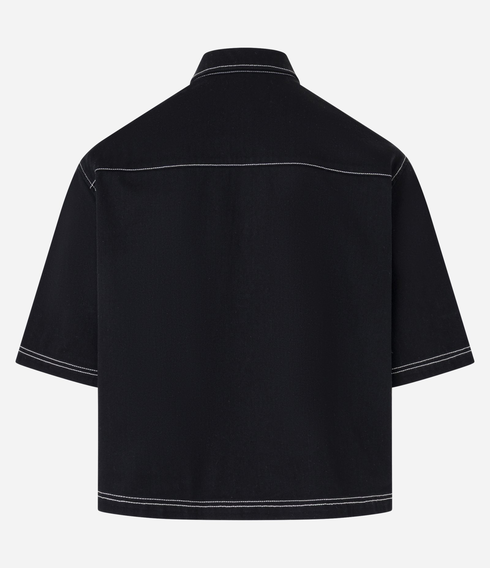 Camisa Boxy em Sarja com Bolsos Grandes e Costura Contrastante Preto 6