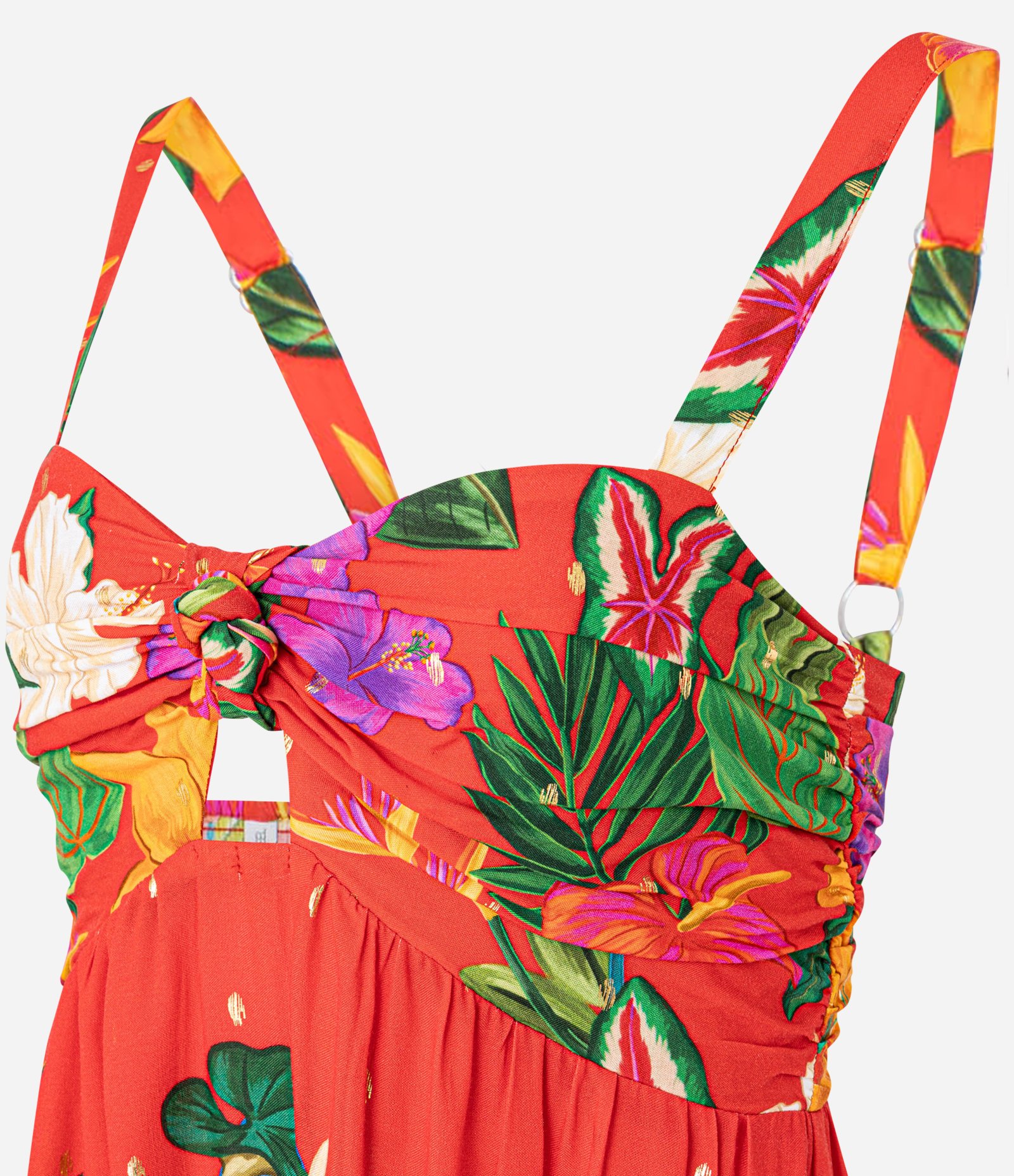 Vestido Long Midi Rodado em Viscose com Estampa Floral Laranja 9