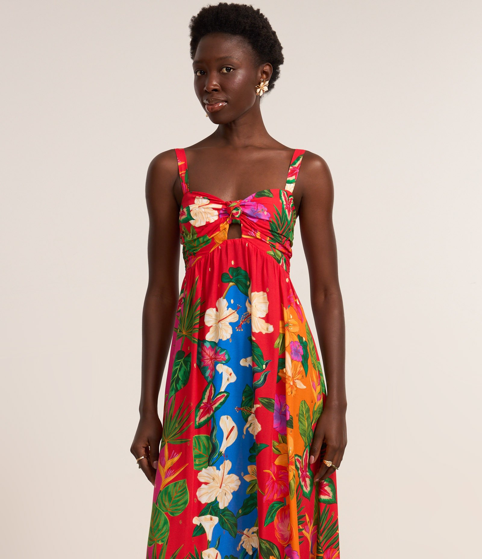 Vestido Long Midi Rodado em Viscose com Estampa Floral Laranja 3