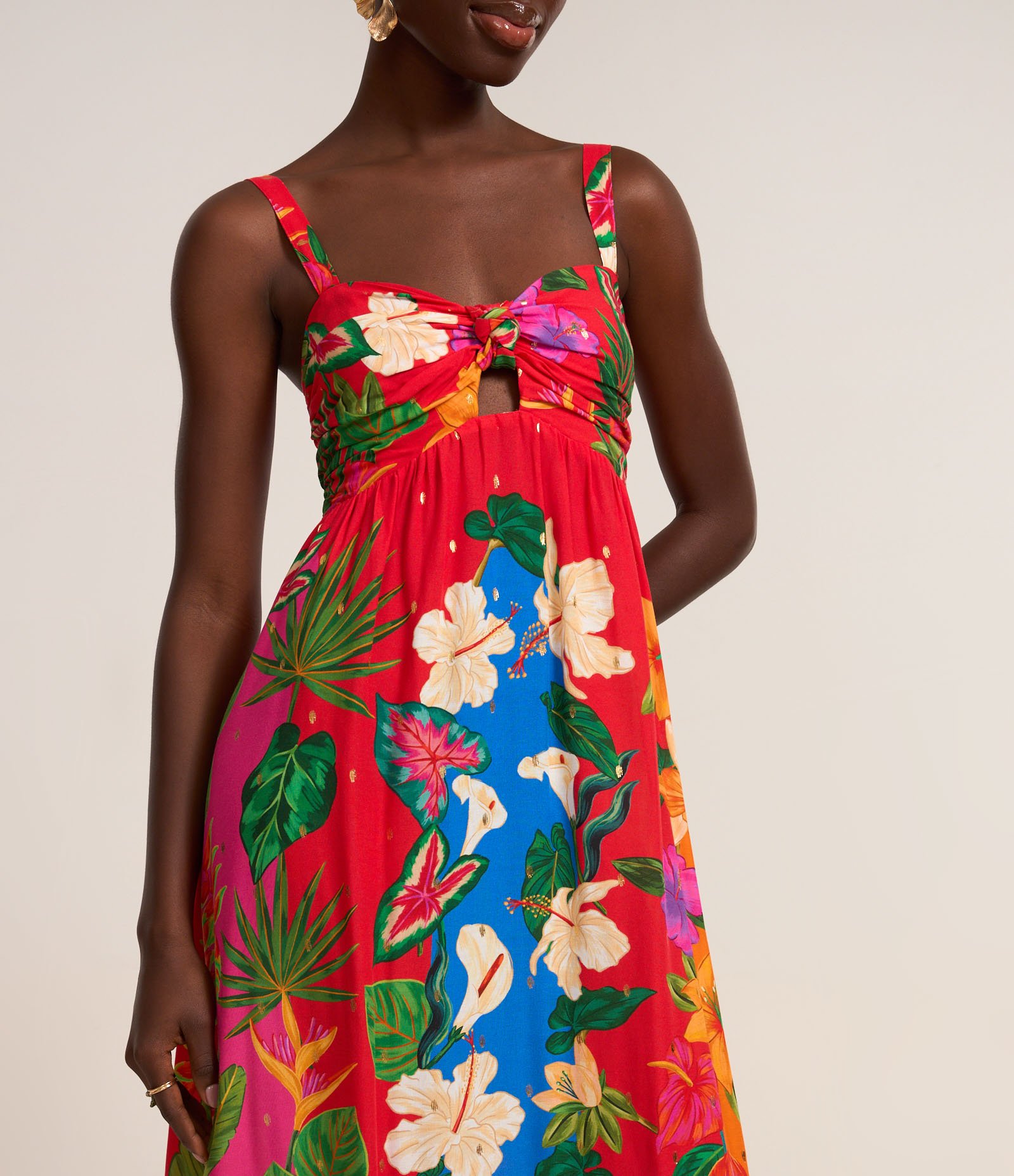 Vestido Long Midi Rodado em Viscose com Estampa Floral Laranja 4