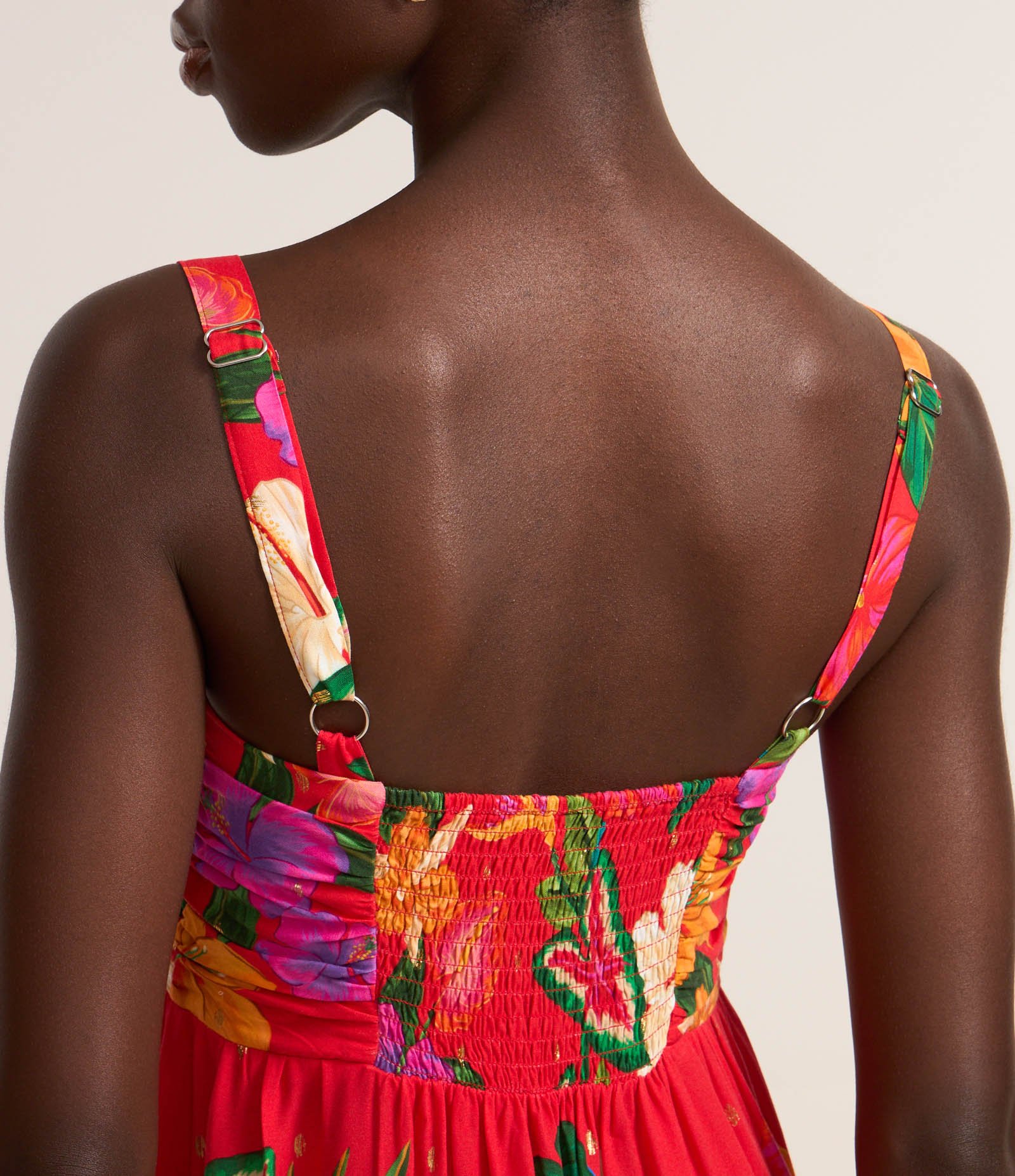 Vestido Long Midi Rodado em Viscose com Estampa Floral Laranja 5