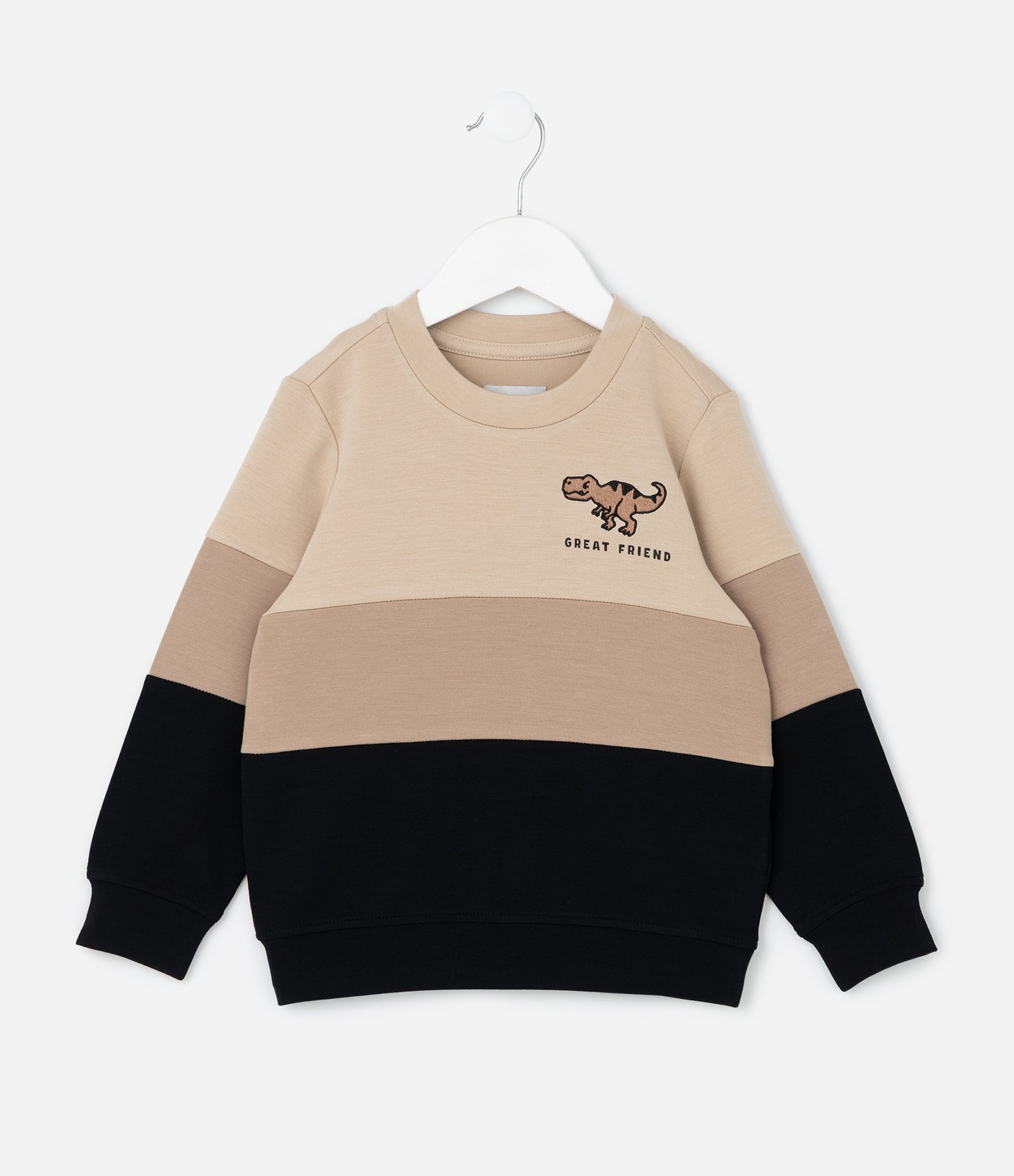 Blusao Infantil em Modal com Estampa Bloco de Cor e Bordado - Tam 1 a 6 Anos Preto/Marrom/Bege 1