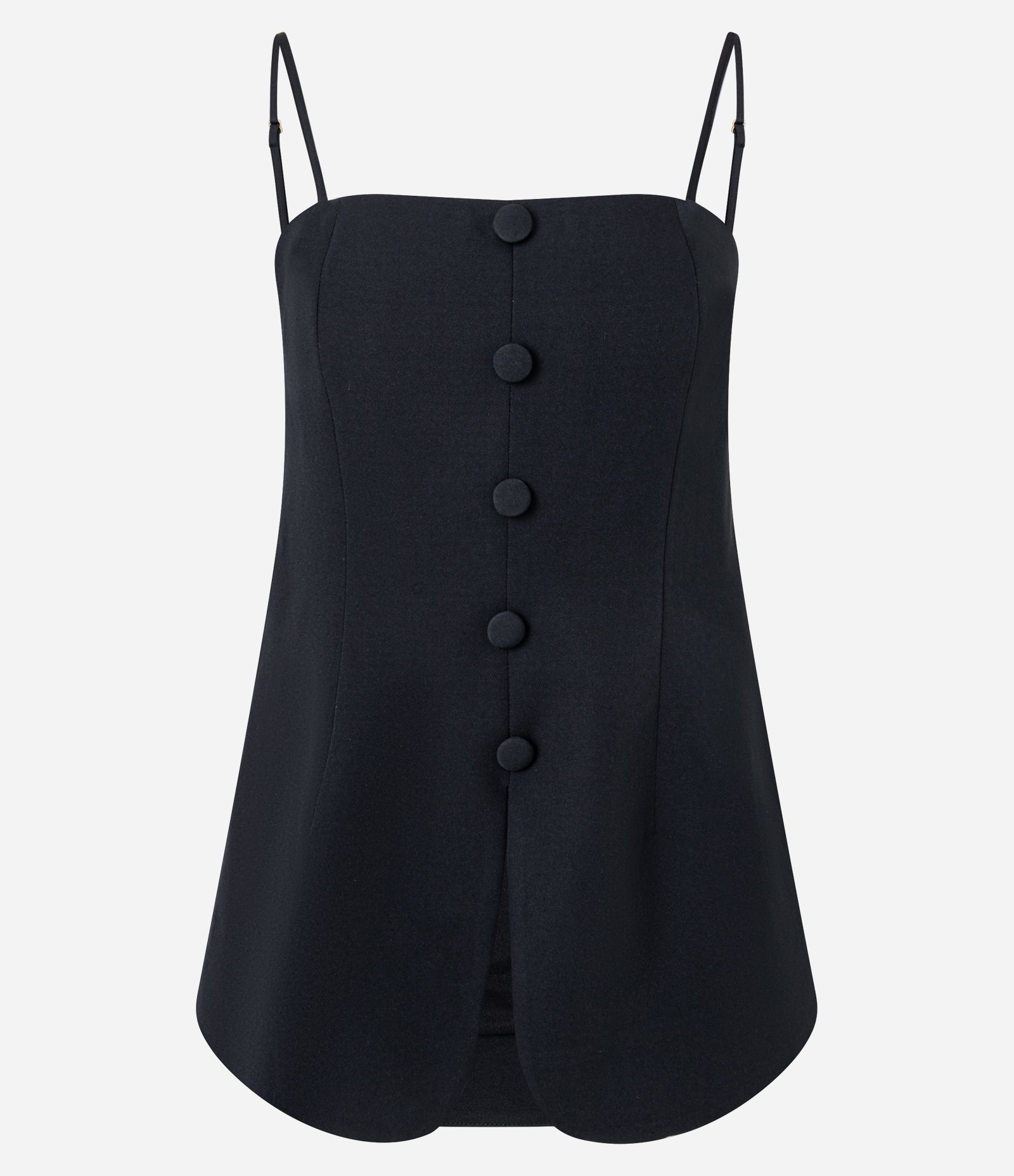 Blusa Alfaiatada de Alça com Decote Reto e Botões Forrados Preto 4