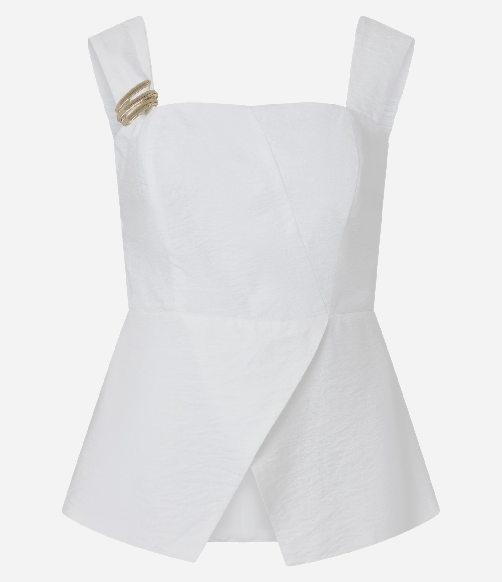 Blusa Peplum em Viscose com Aviamento na Alça e Transpasse Branco 5