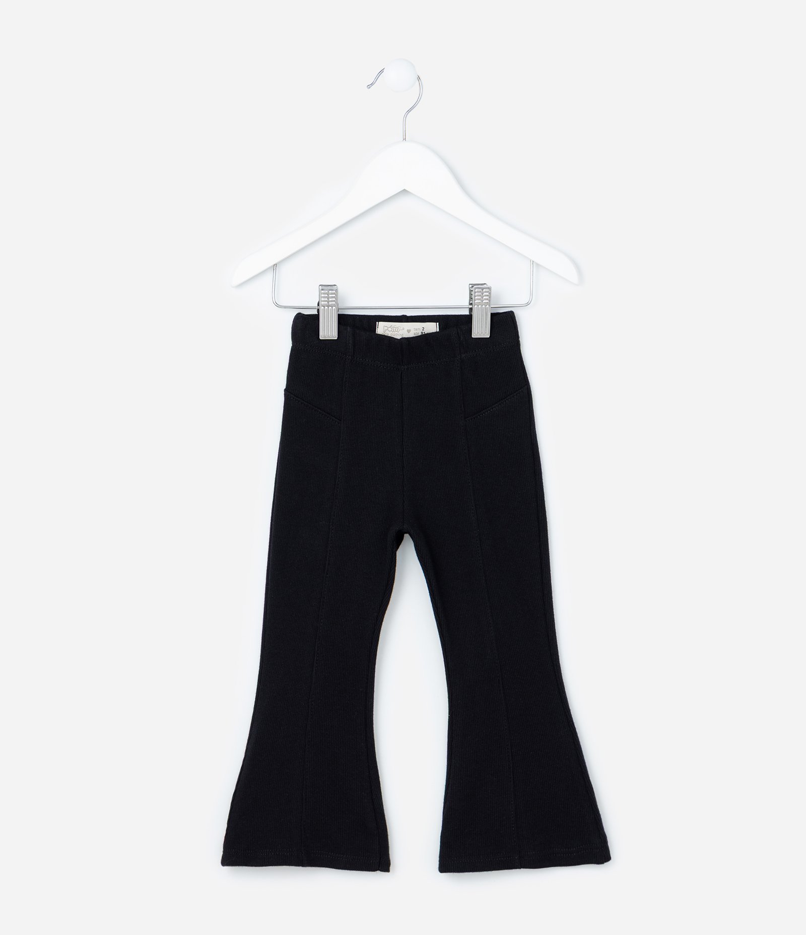 Calça Flare Infantil em Ribana com Recortes - Tam 1 a 6 Anos Preto 2
