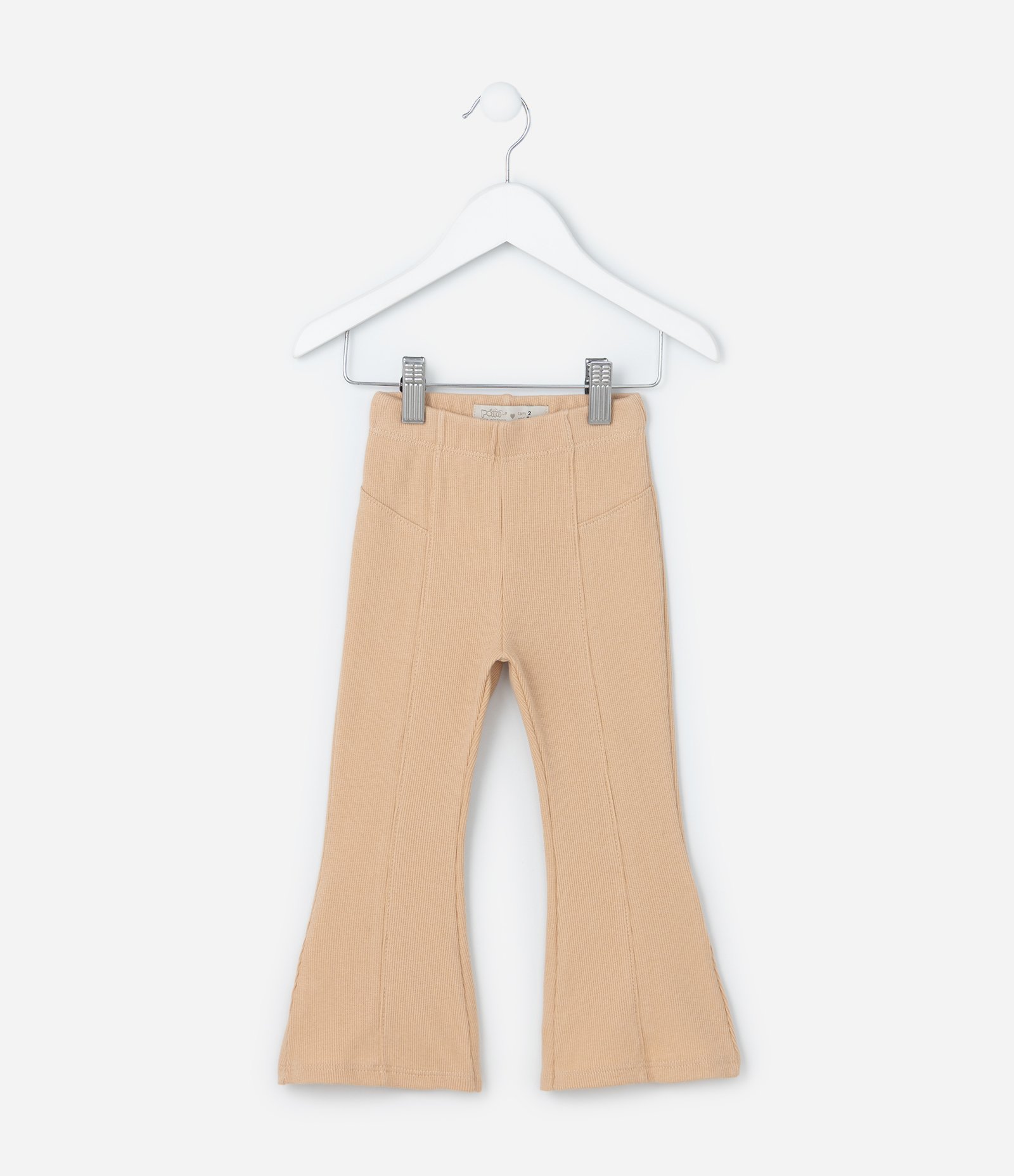 Calça Flare Infantil em Ribana com Recortes - Tam 1 a 6 Anos Bege 1