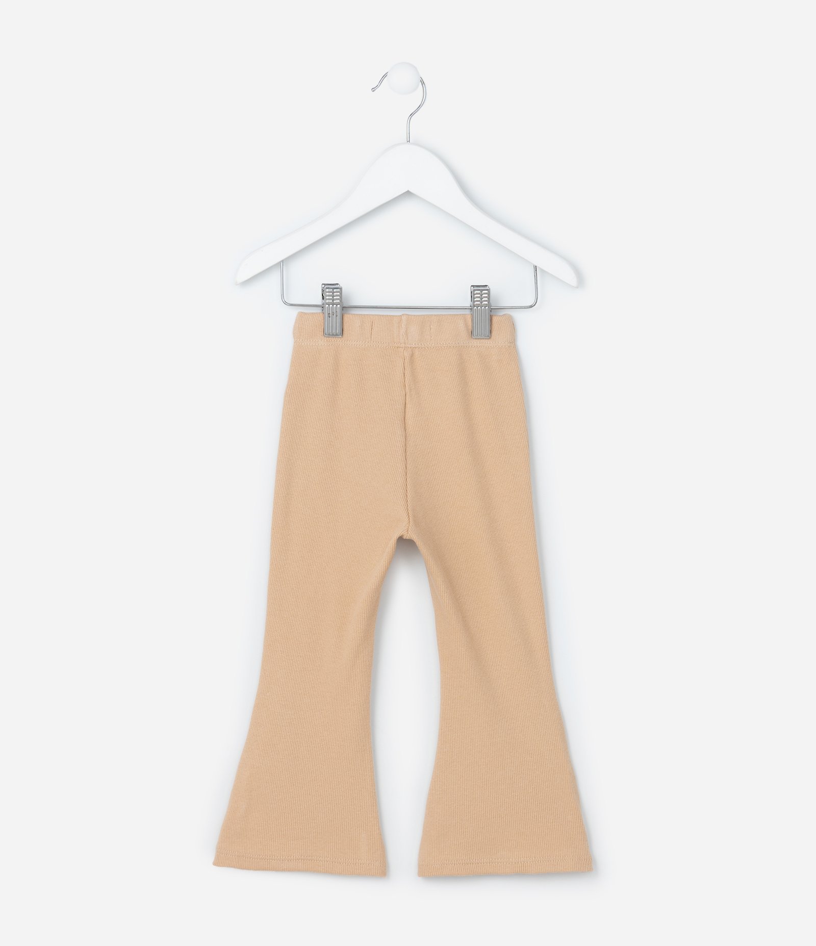 Calça Flare Infantil em Ribana com Recortes - Tam 1 a 6 Anos Bege 2