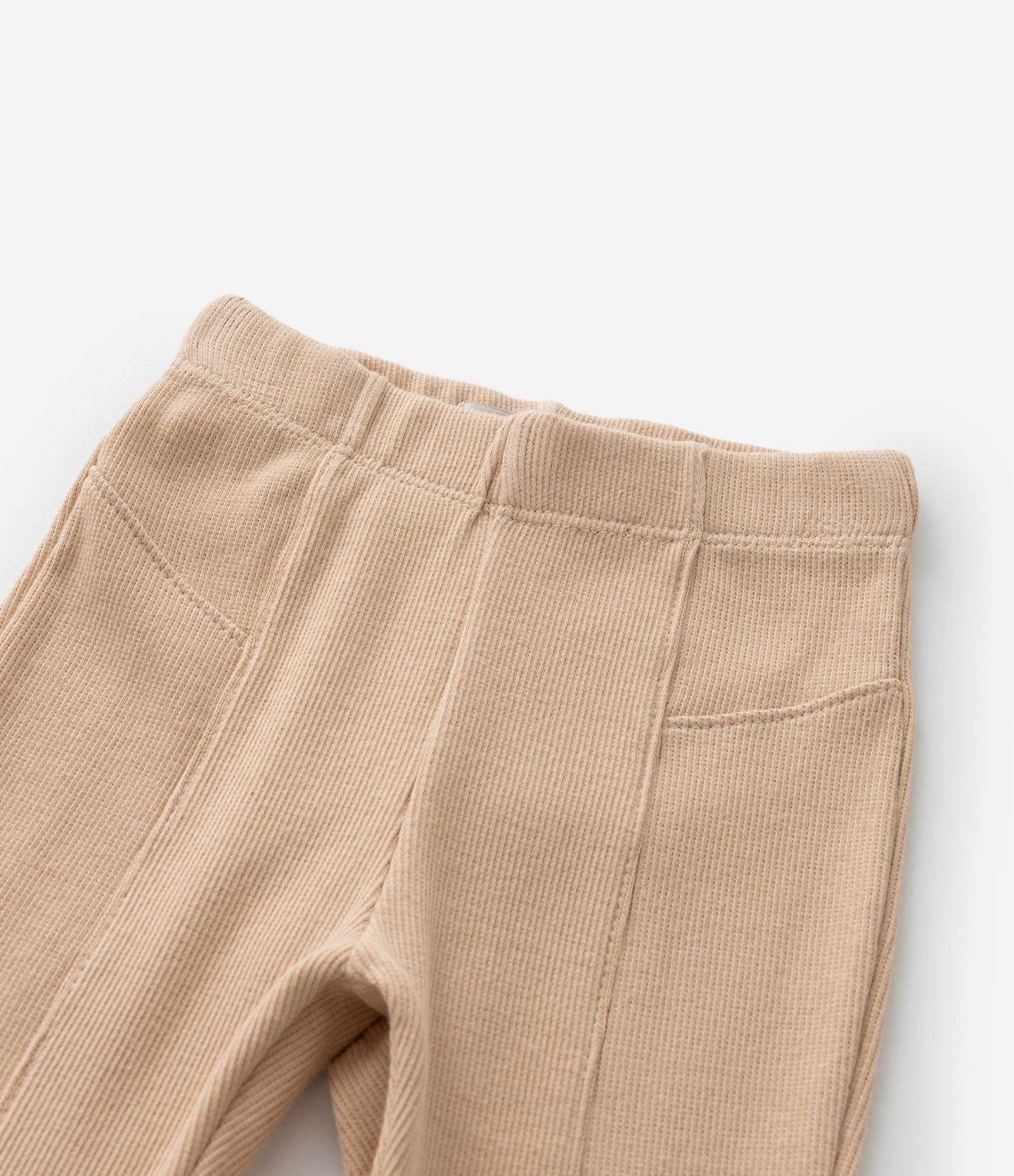 Calça Flare Infantil em Ribana com Recortes - Tam 1 a 6 Anos Bege 5