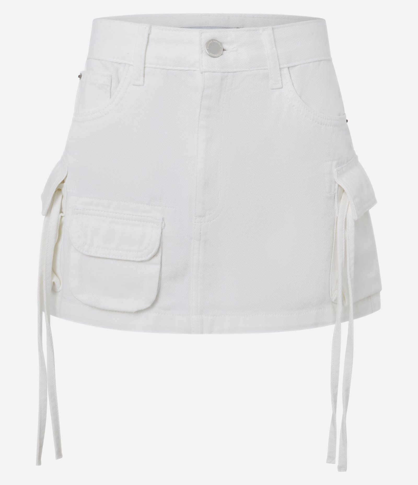 Mini Saia em Sarja com Bolsos Cargo e Fitilhos Branco 5