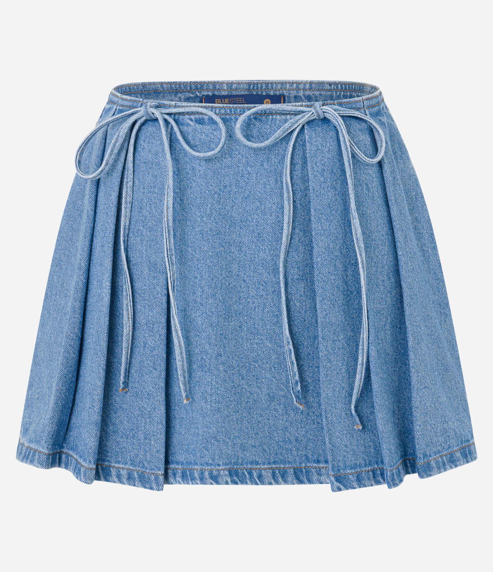 Mini Saia Jeans Plissada com Amarrações Azul 5