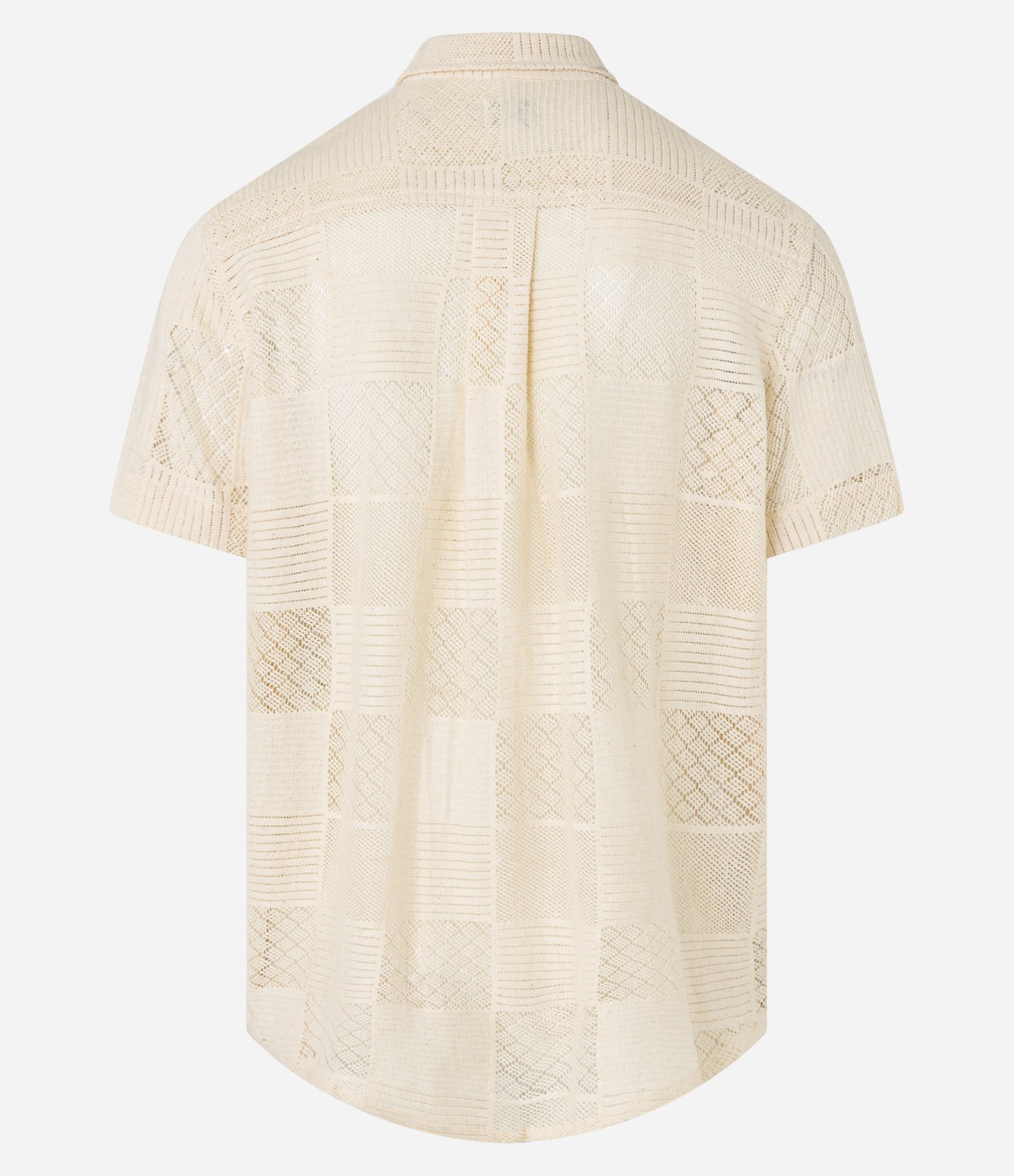 Camisa Comfort em Algodão com Textura Patchwork Quadriculada Bege 9