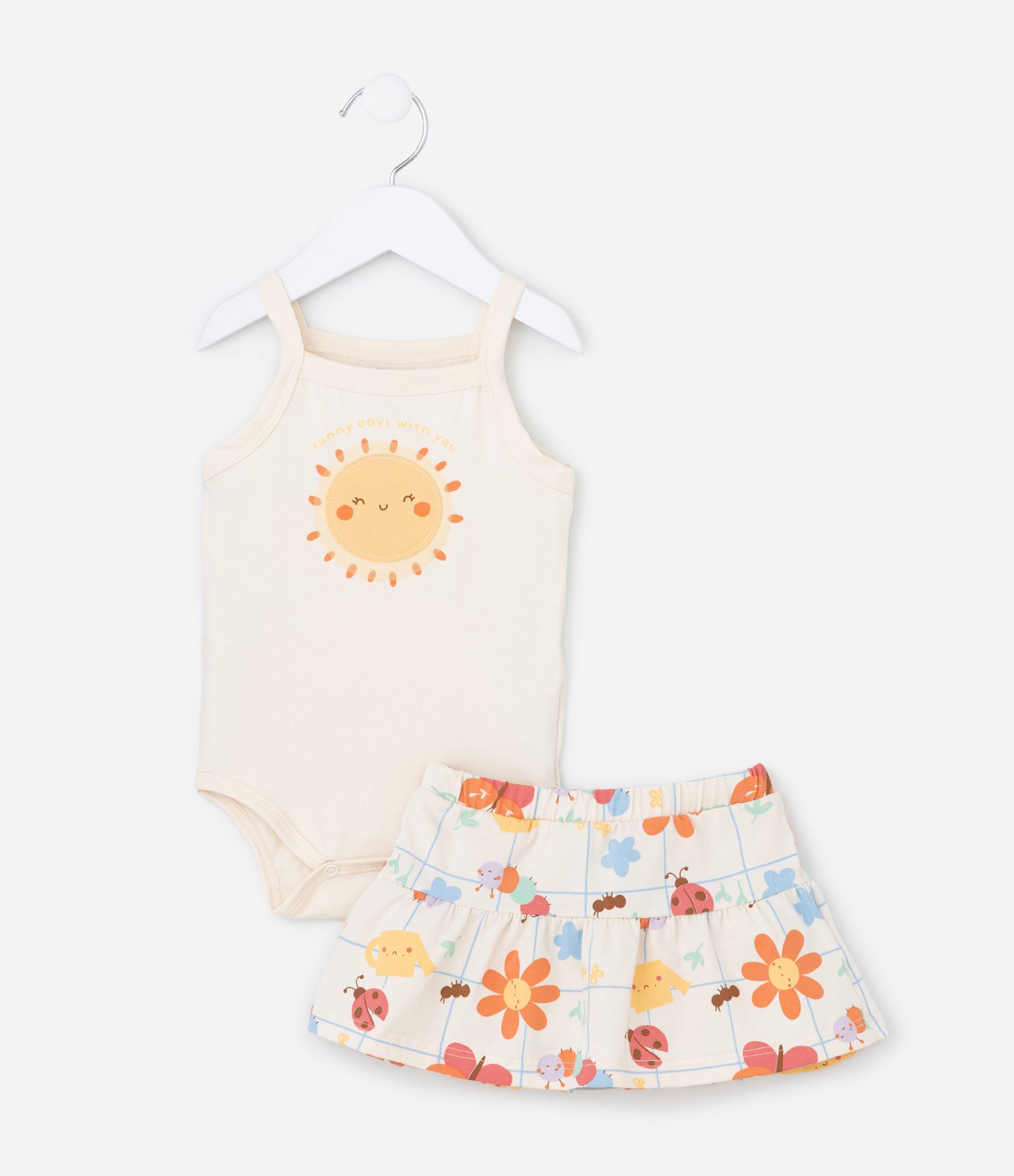 Conjunto Infantil com Estampa Solzinho e Flores - Tam 0 a 18 meses Bege 2