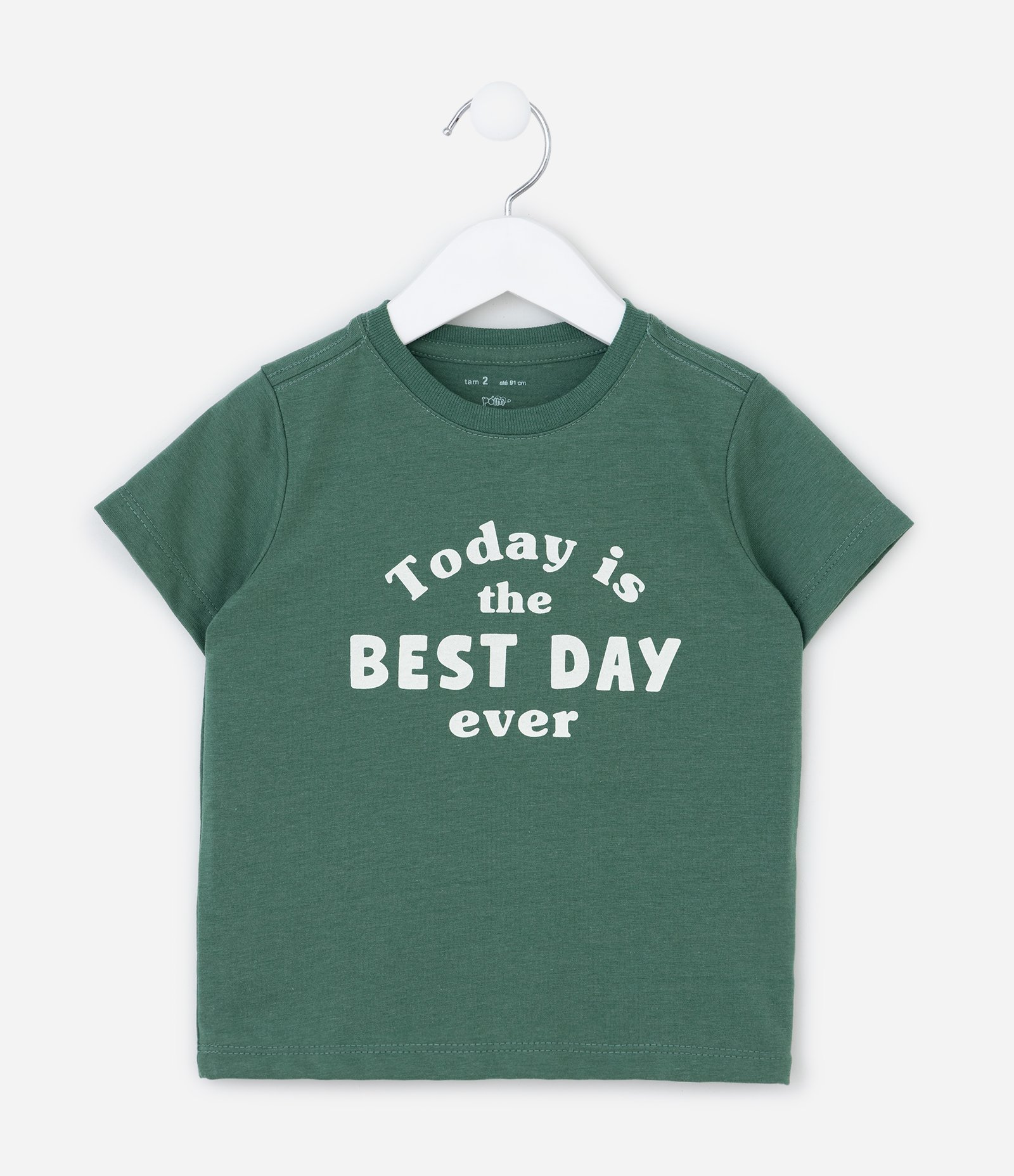 Camiseta Infantil com Lettering Best Day Ever - Tam 1 a 6 Anos Verde 1