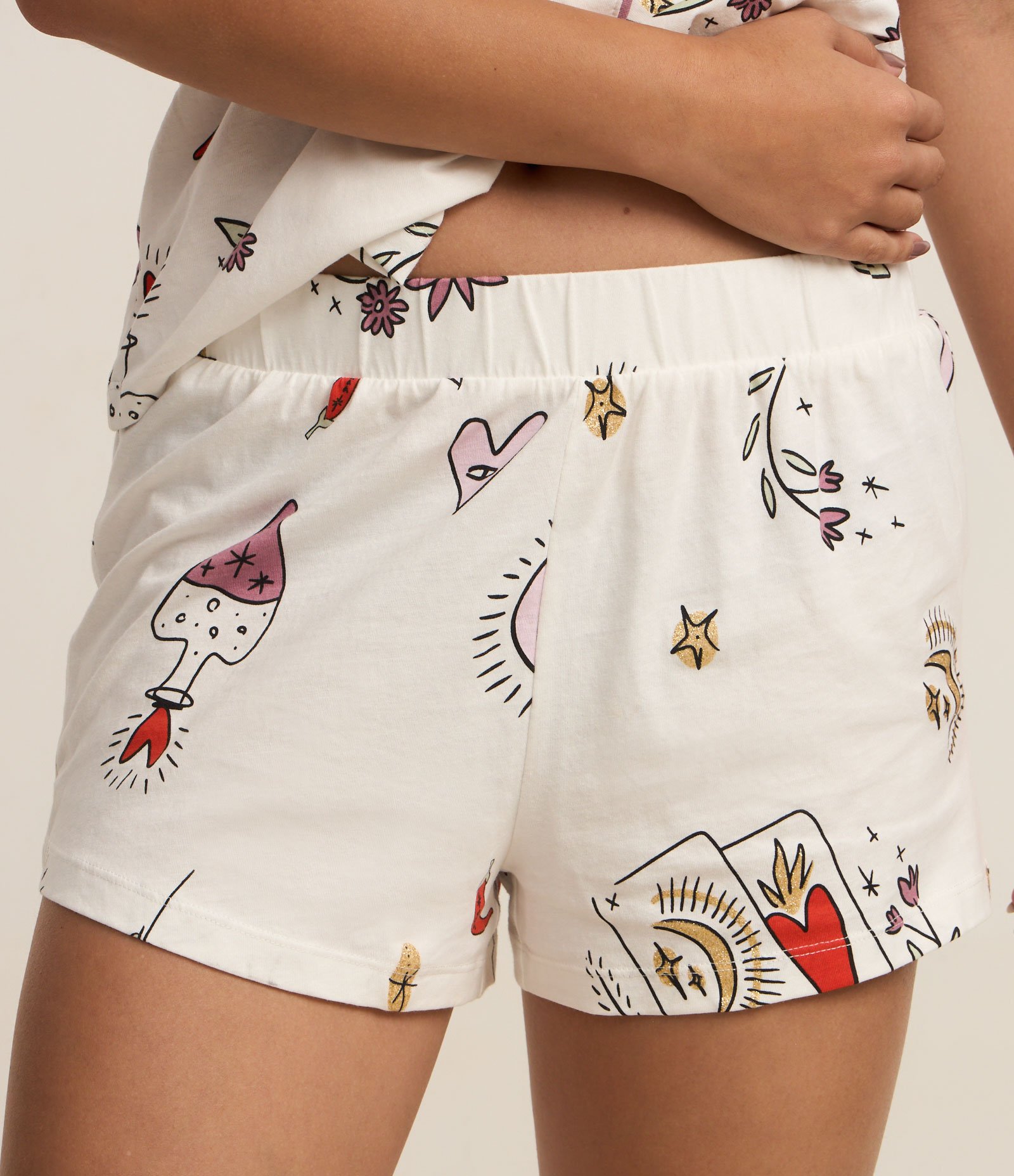 Pijama Short Doll Americano em Algodão com Estampa de Coração Branco 4