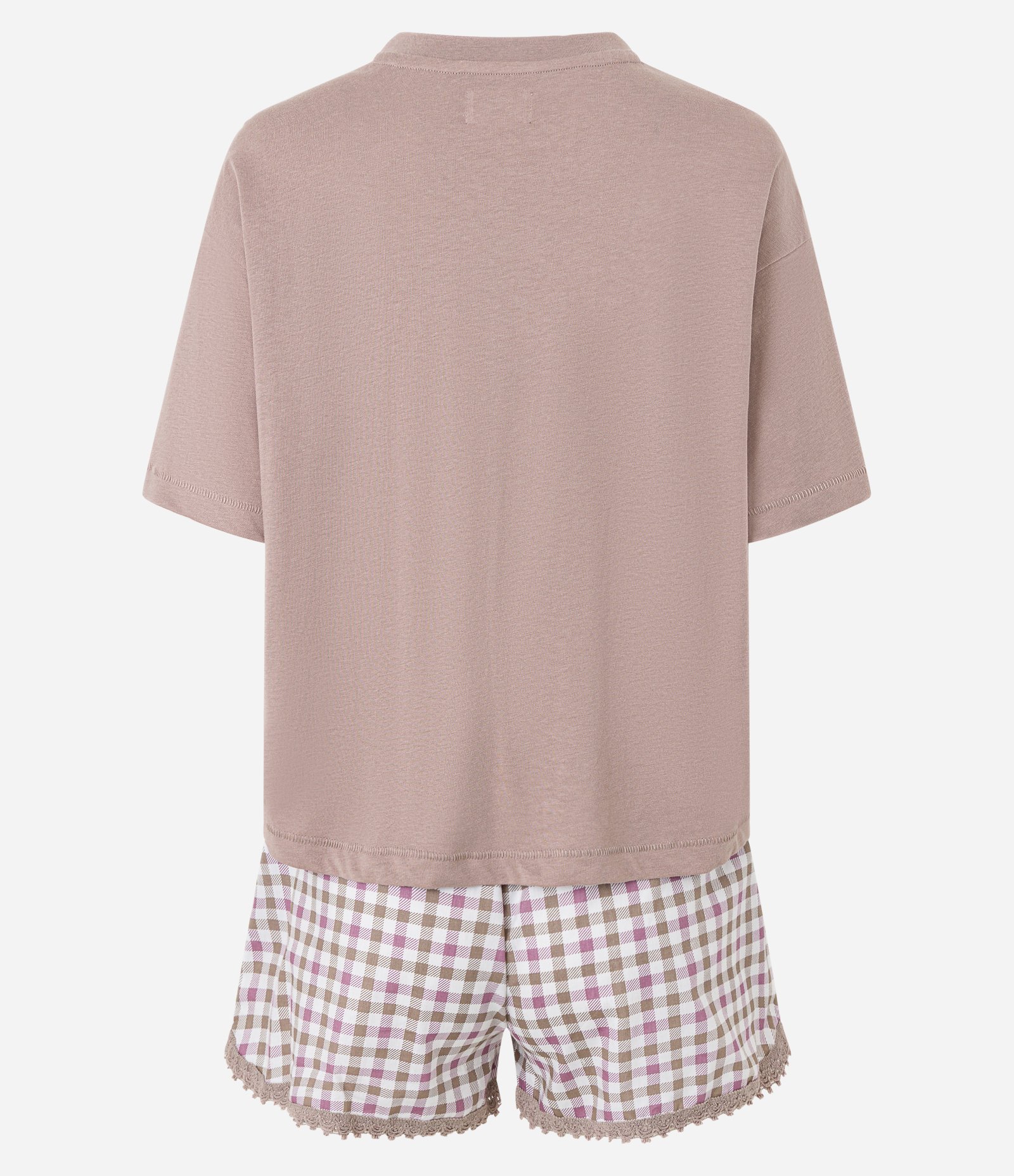 Pijama Short Doll em Algodão com Estampa Mística e Short Xadrez Vichy Marrom 5