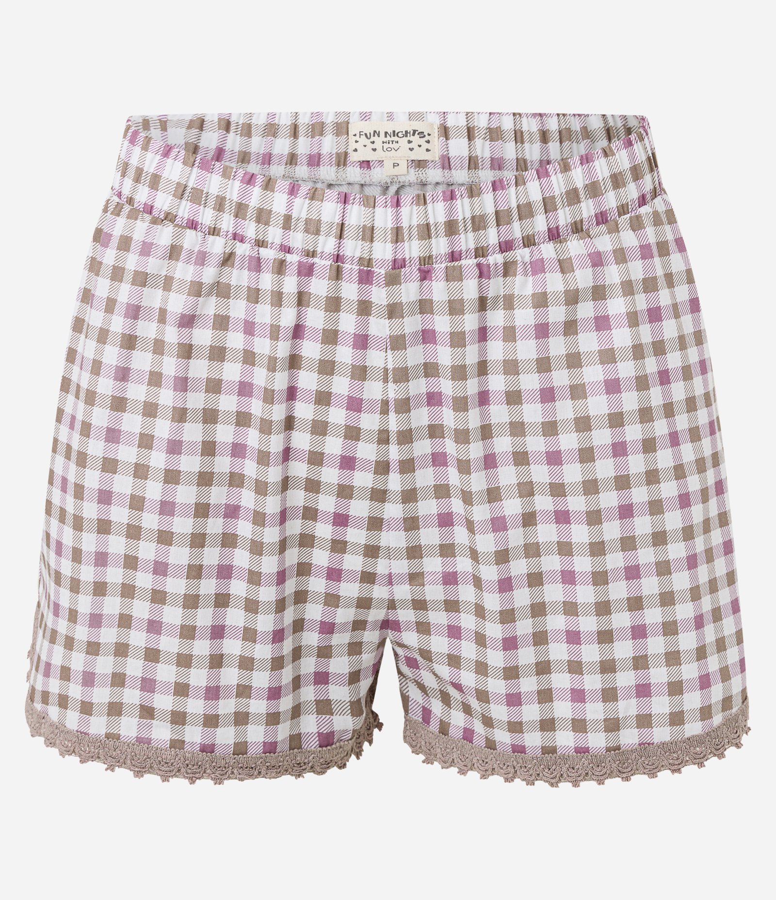 Pijama Short Doll em Algodão com Estampa Mística e Short Xadrez Vichy Marrom 6