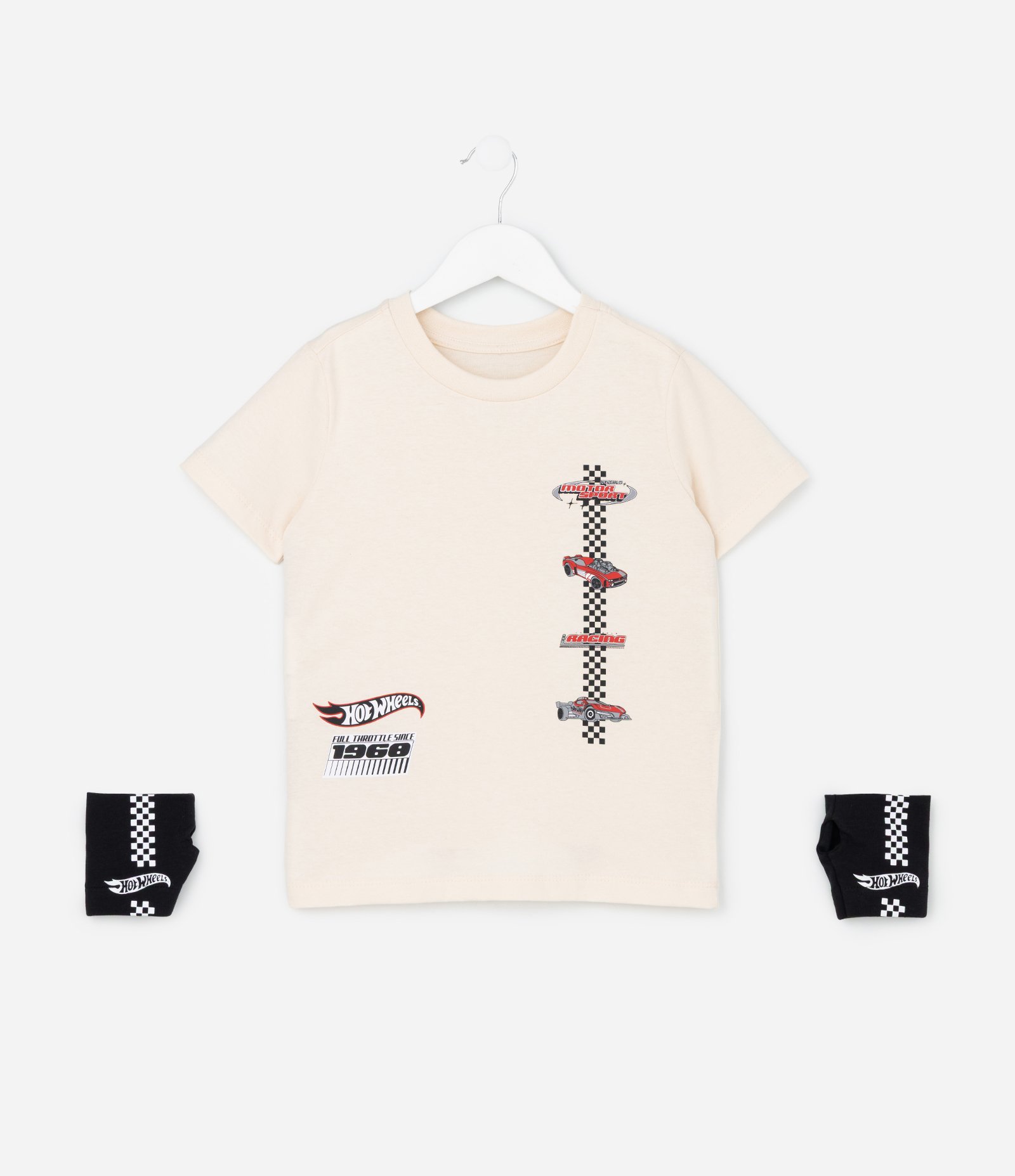 Camiseta Infantil com Luvinhas e Estampa Hot Wheels - Tam 3 a 10 Anos Bege 1