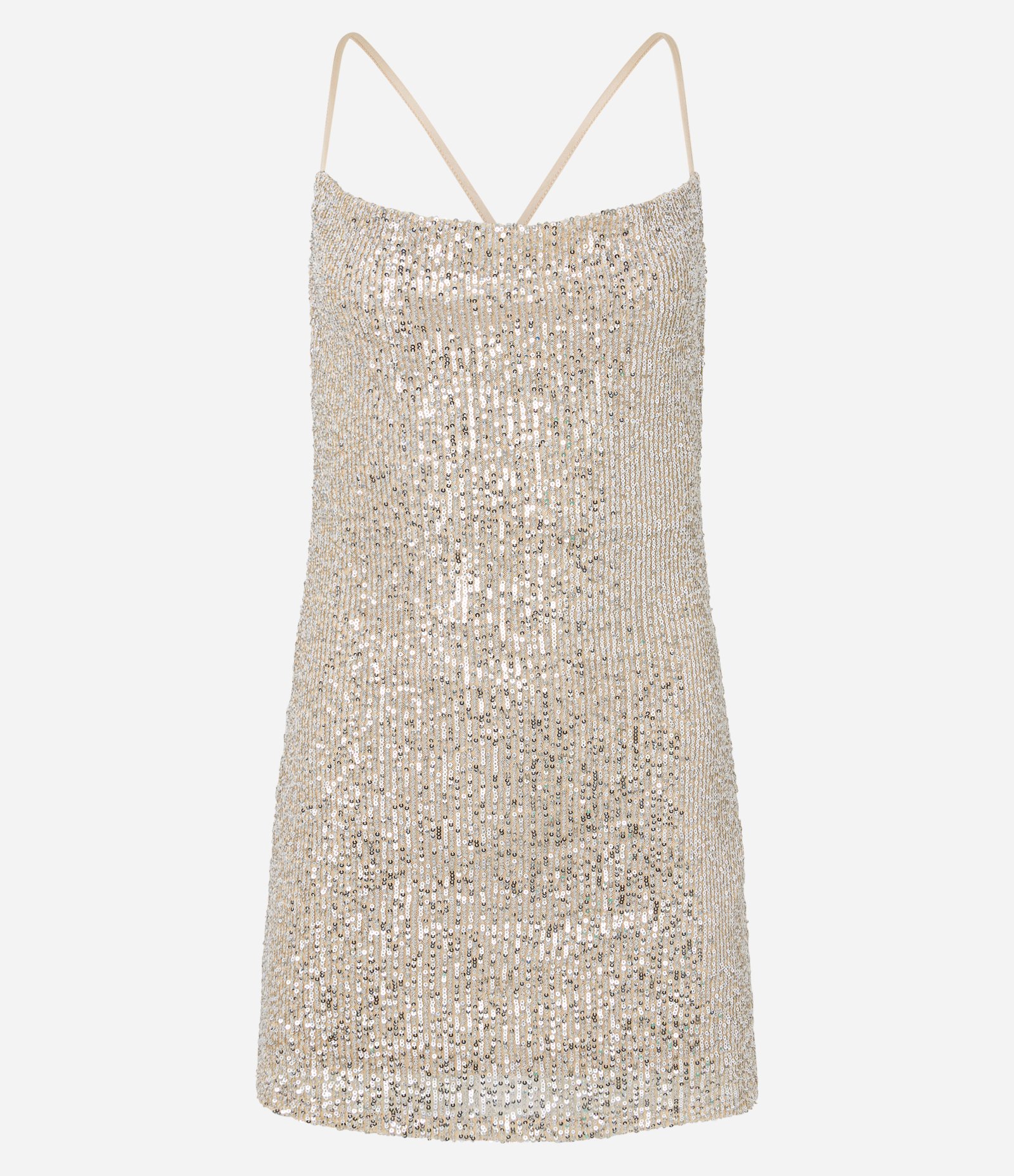 Vestido Curto em Paetê com Alça Fina Cruzada Dourado 1