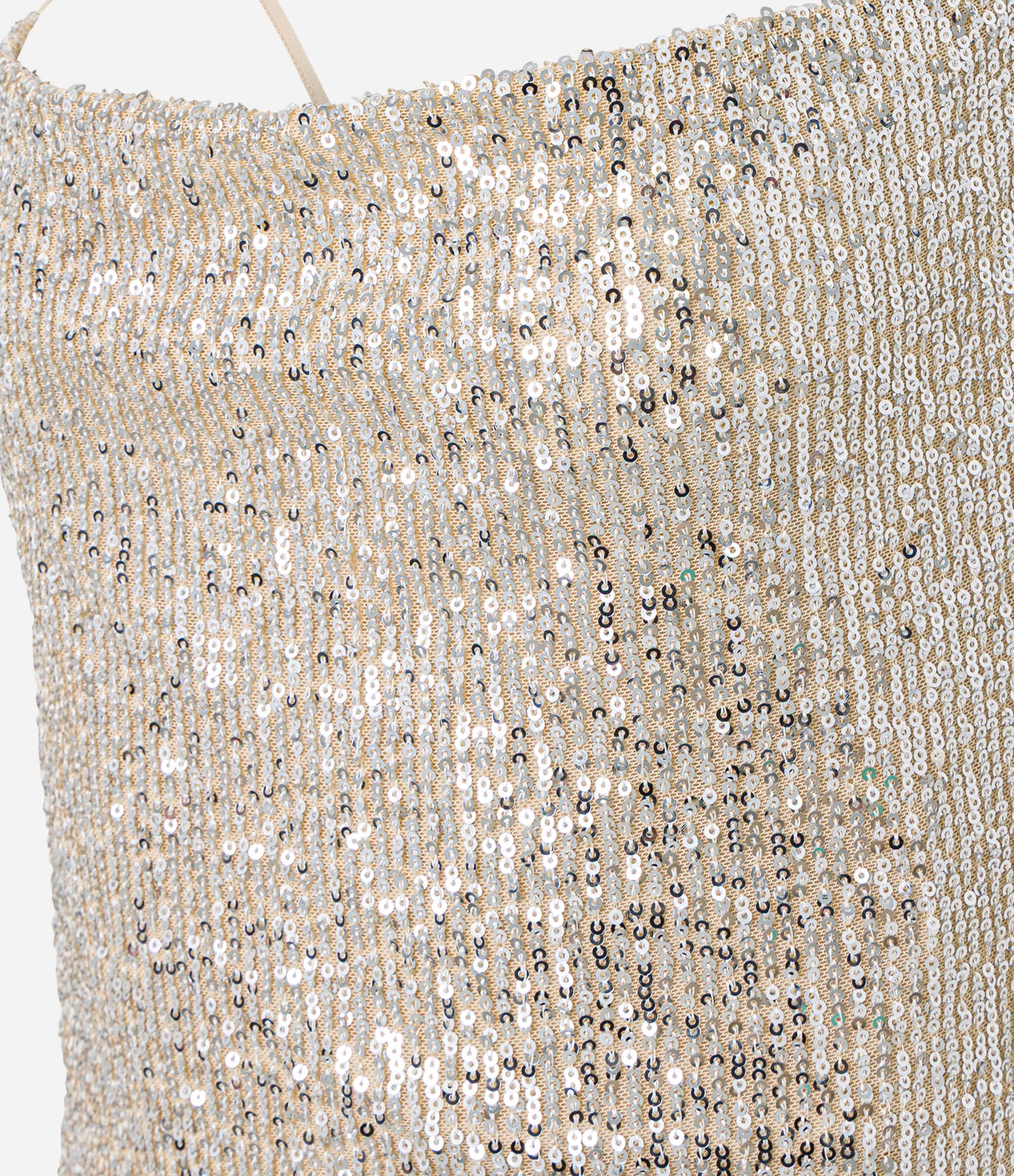 Vestido Curto em Paetê com Alça Fina Cruzada Dourado 2