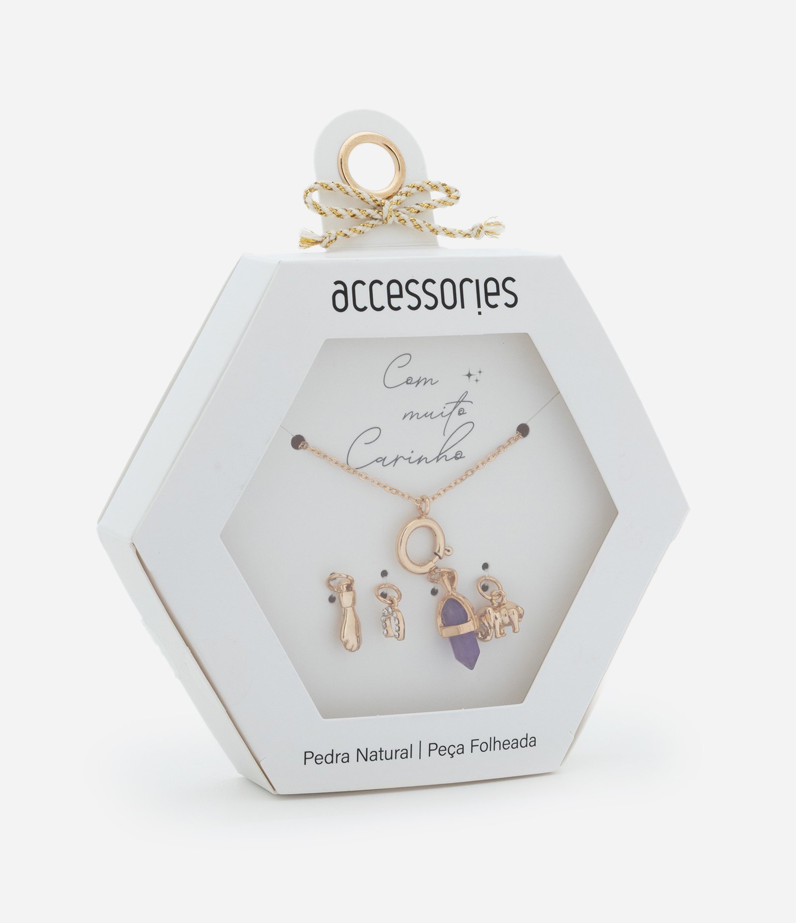 Colar Curto com 04 Trocas de Pingentes Follheado Dourado 2