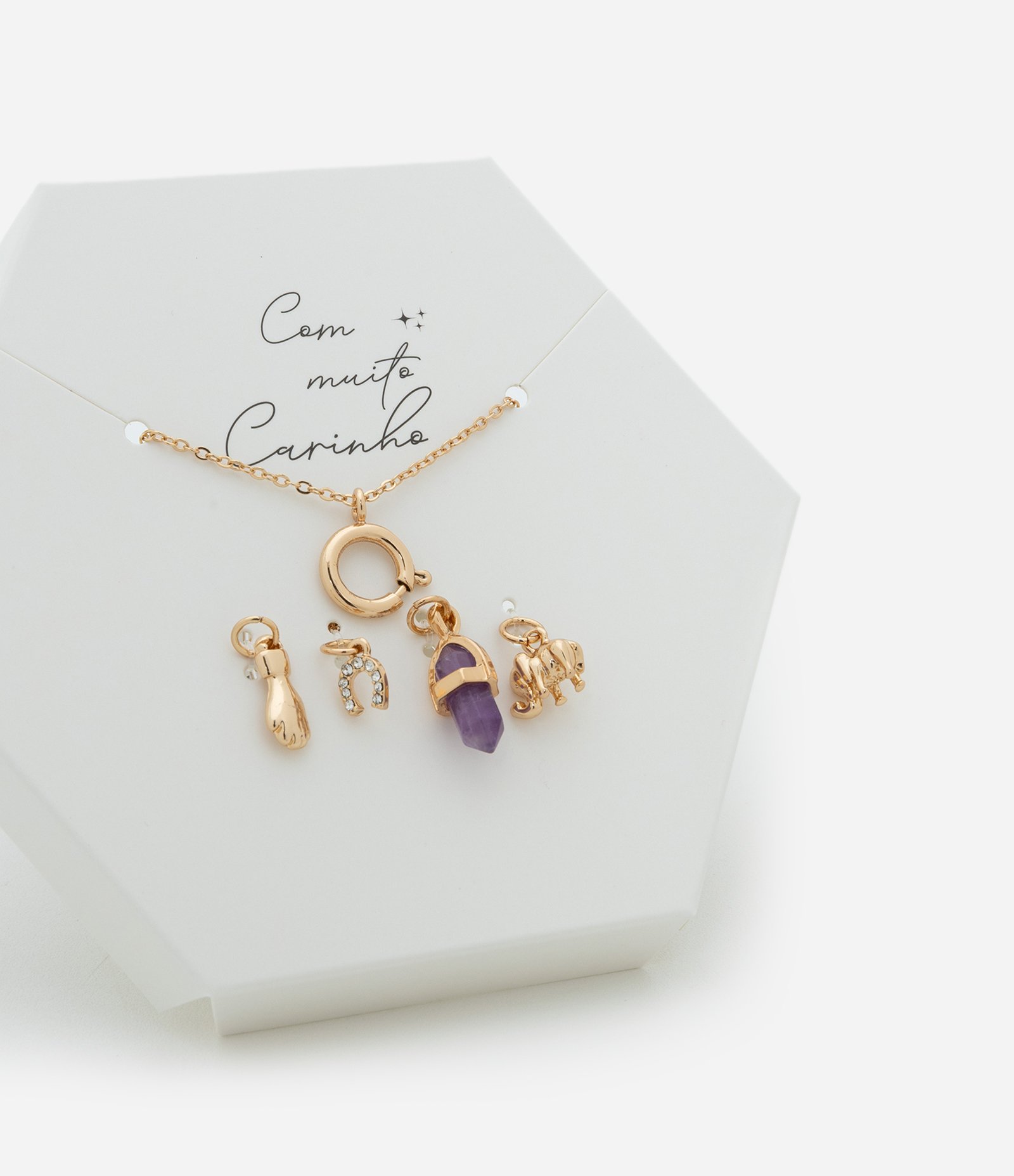 Colar Curto com 04 Trocas de Pingentes Follheado Dourado 1