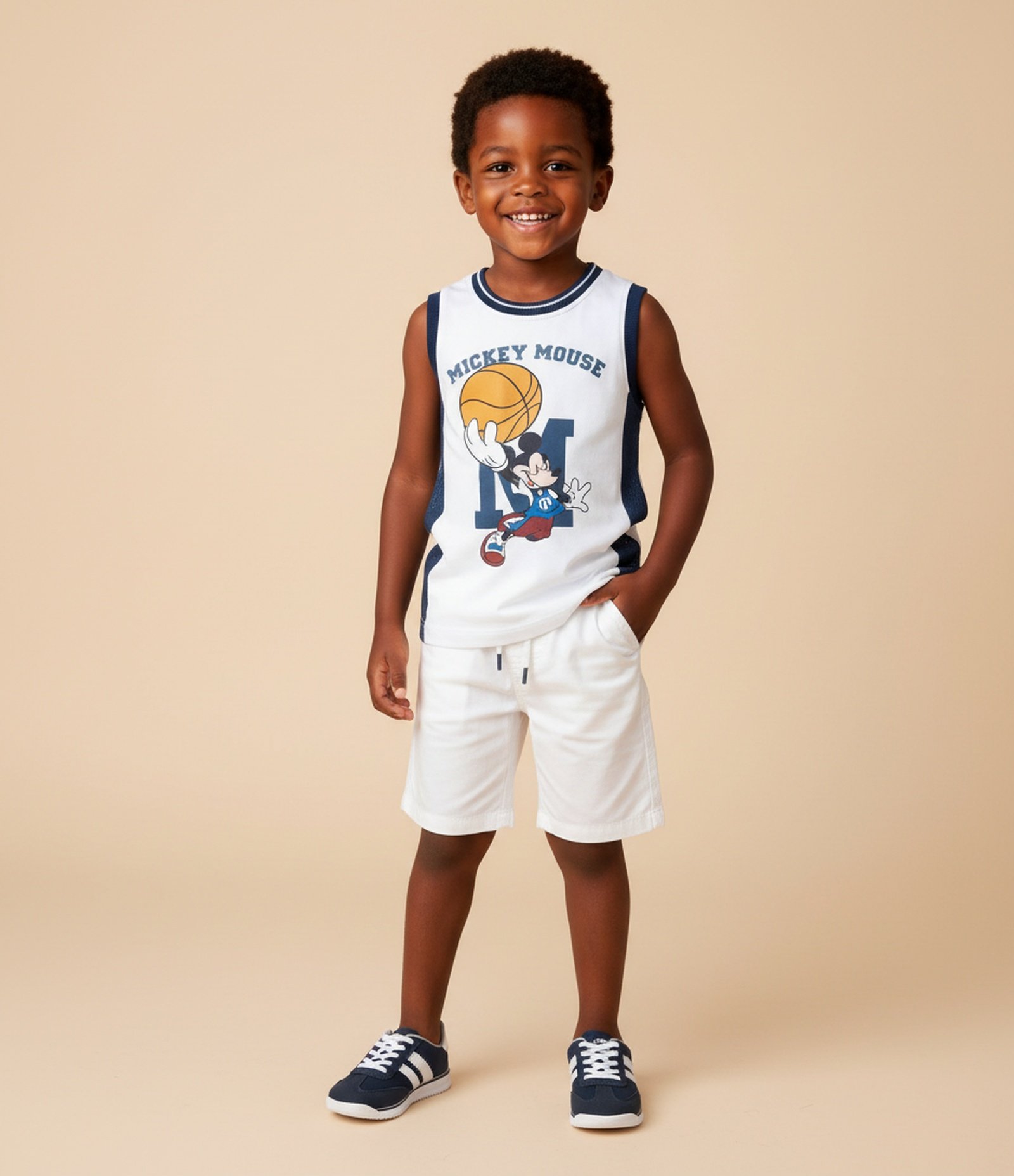 Regata Infantil de Basquete em Microfibra Mickey Mouse - Tam 1 a 6 Anos Branco 1