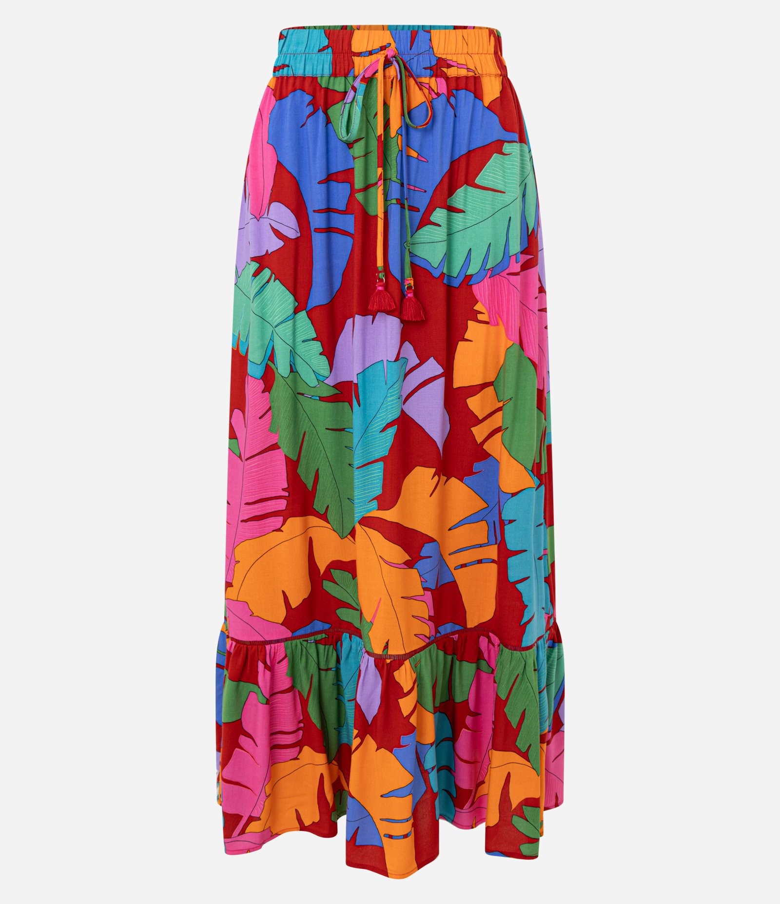 Saia Long Midi em Cambraia com Estampa Tropical Vermelho 6