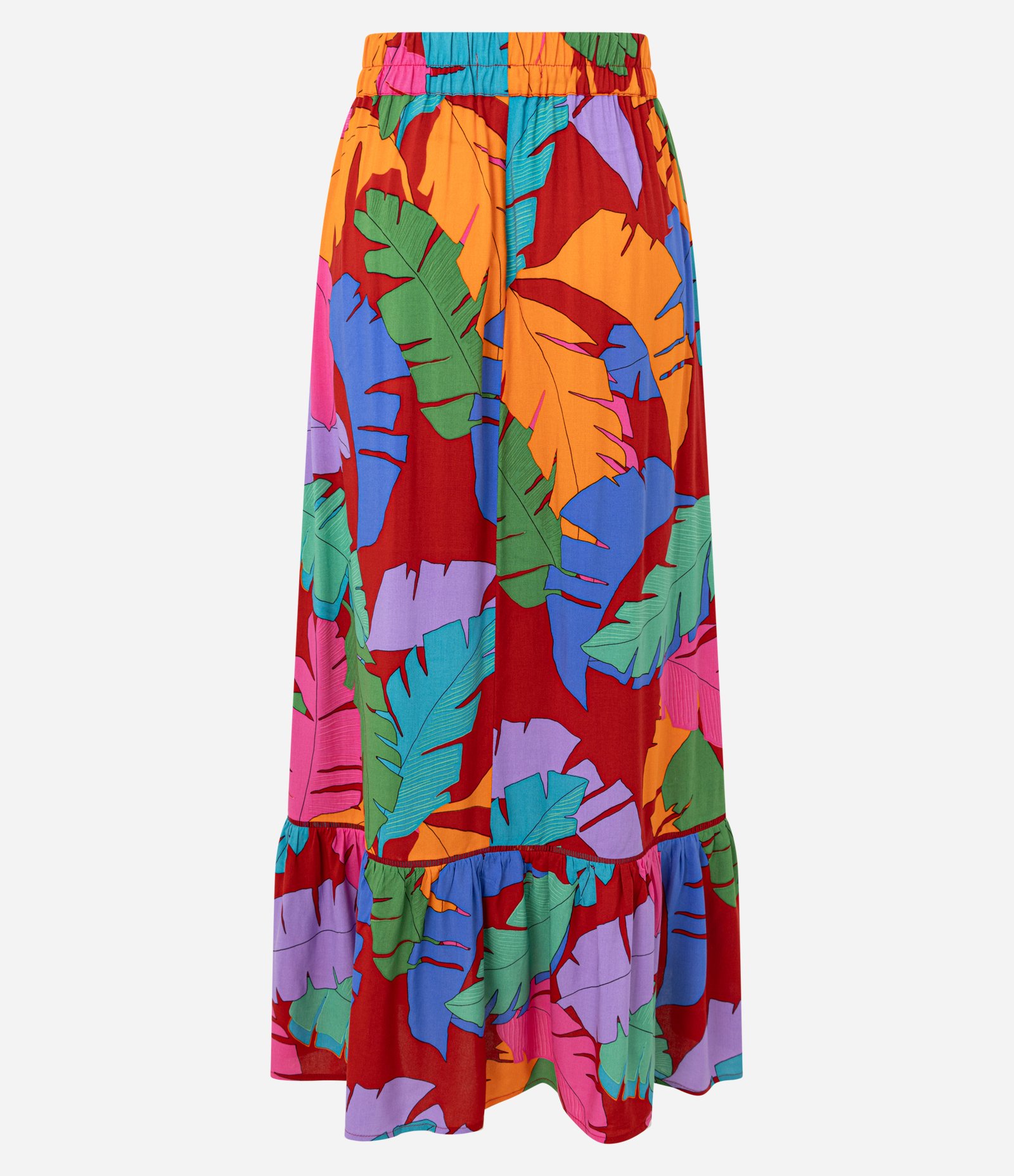 Saia Long Midi em Cambraia com Estampa Tropical Vermelho 7