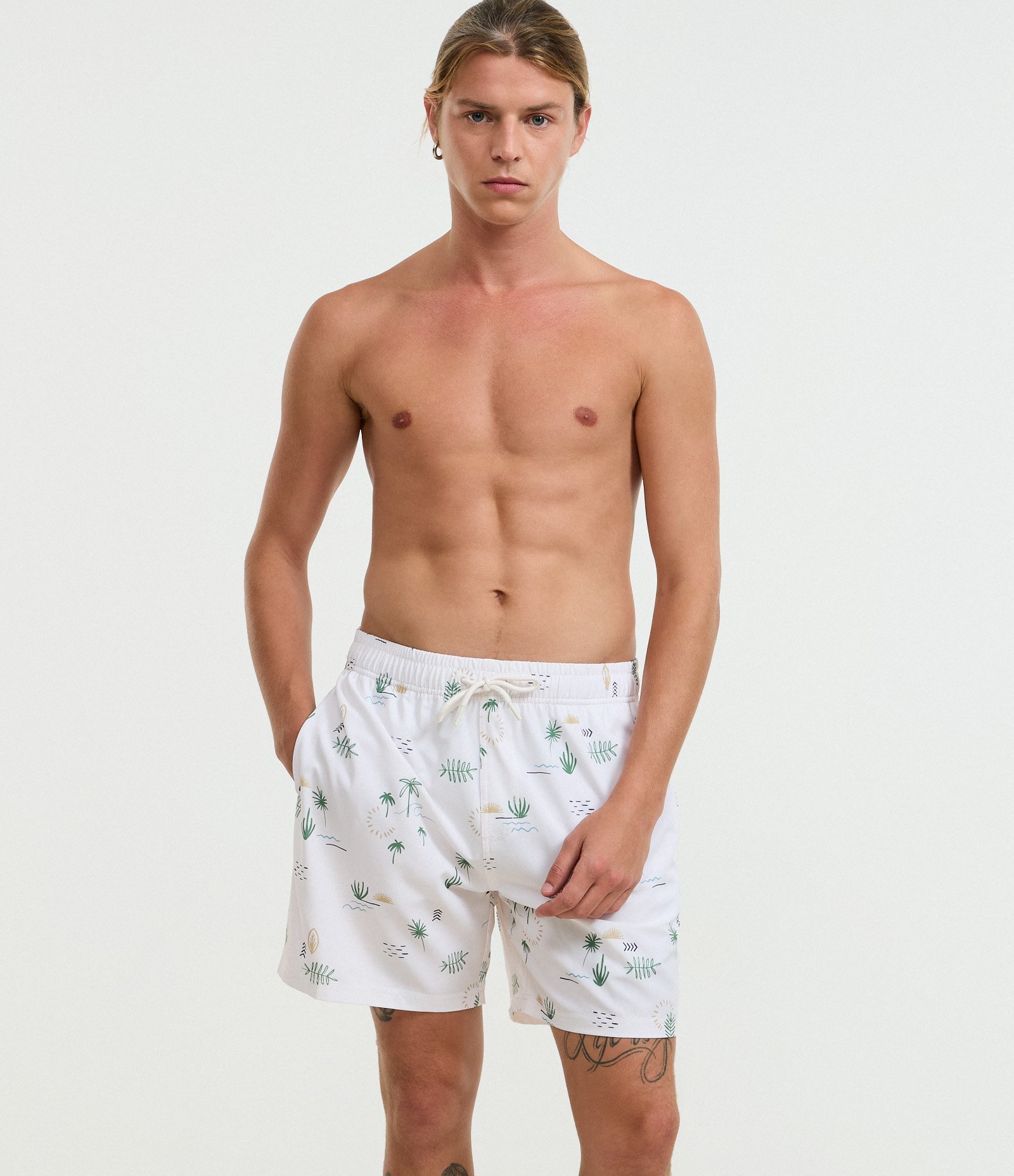 Bermuda de Banho com Estampa de Coqueiros Branco 1