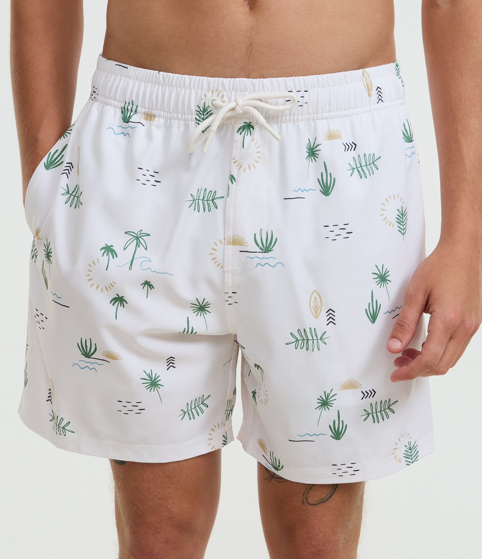Bermuda de Banho com Estampa de Coqueiros Branco 2
