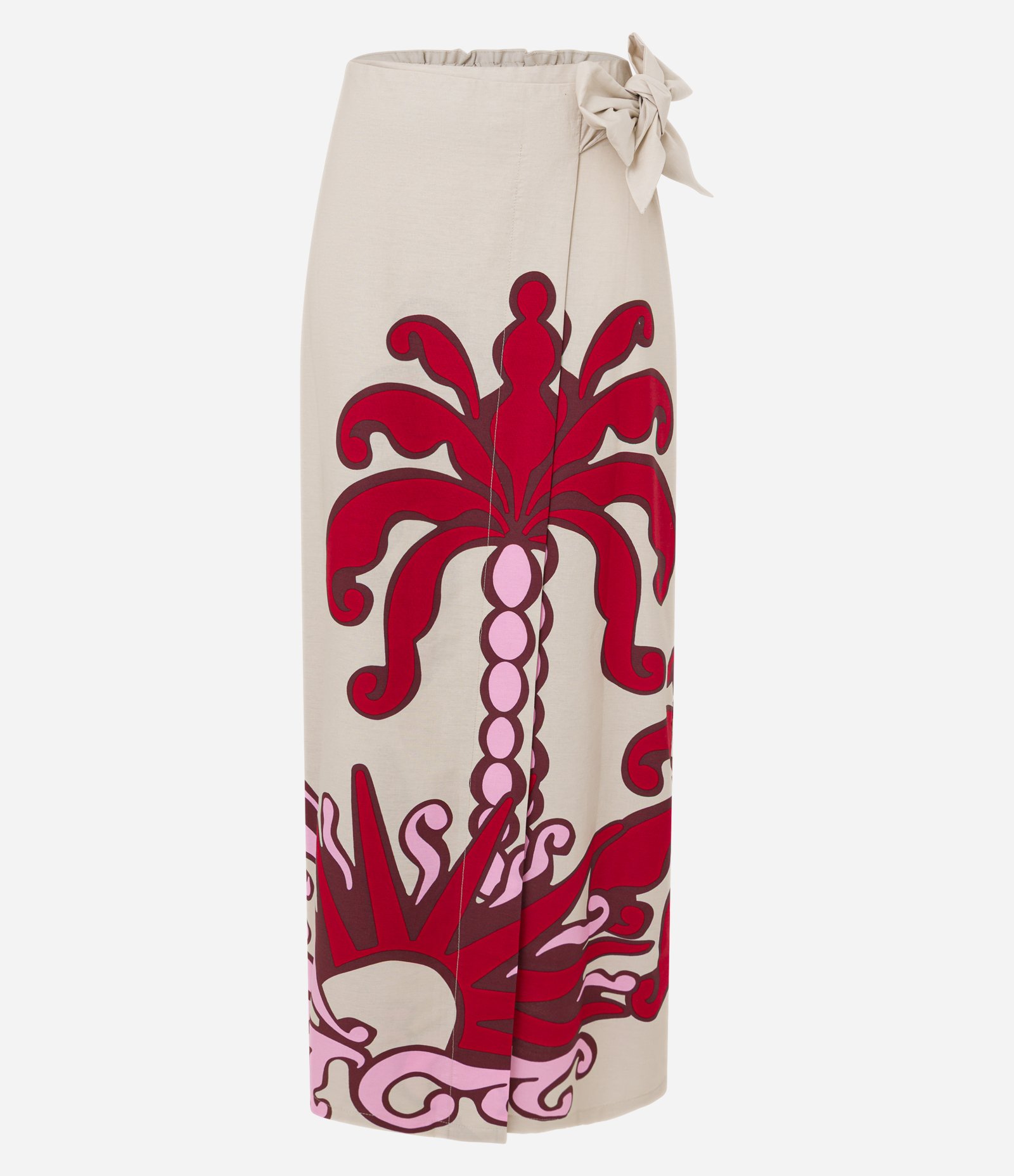 Saia Envelope Long Midi em Tricoline com Estampa Coqueiro Bege 6